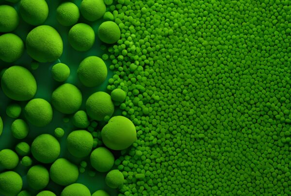Abstract image of green spheres transitioning from large to small, creating a vibrant and organic pattern.
