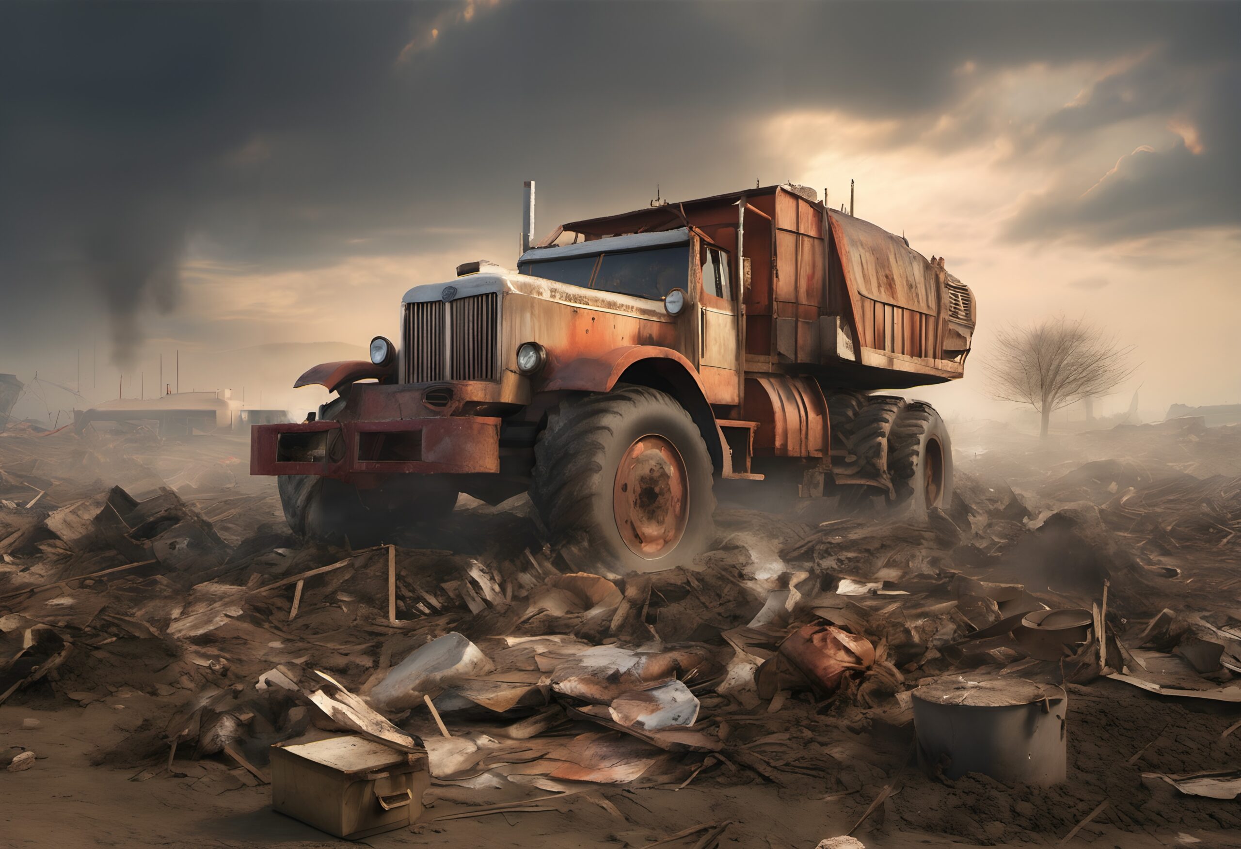 Abandoned Truck Amidst Ruins