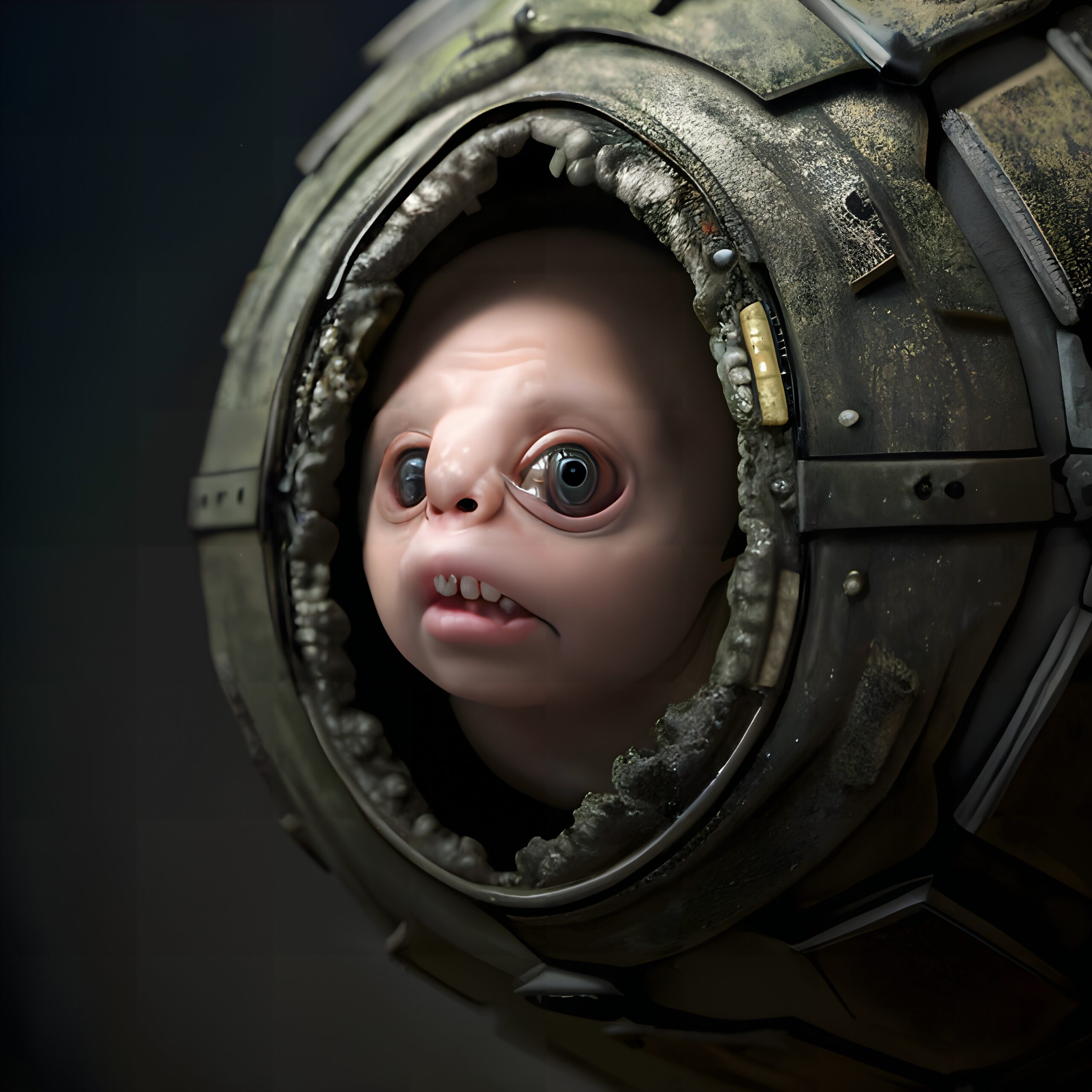 Childlike Creature In Metal Pod