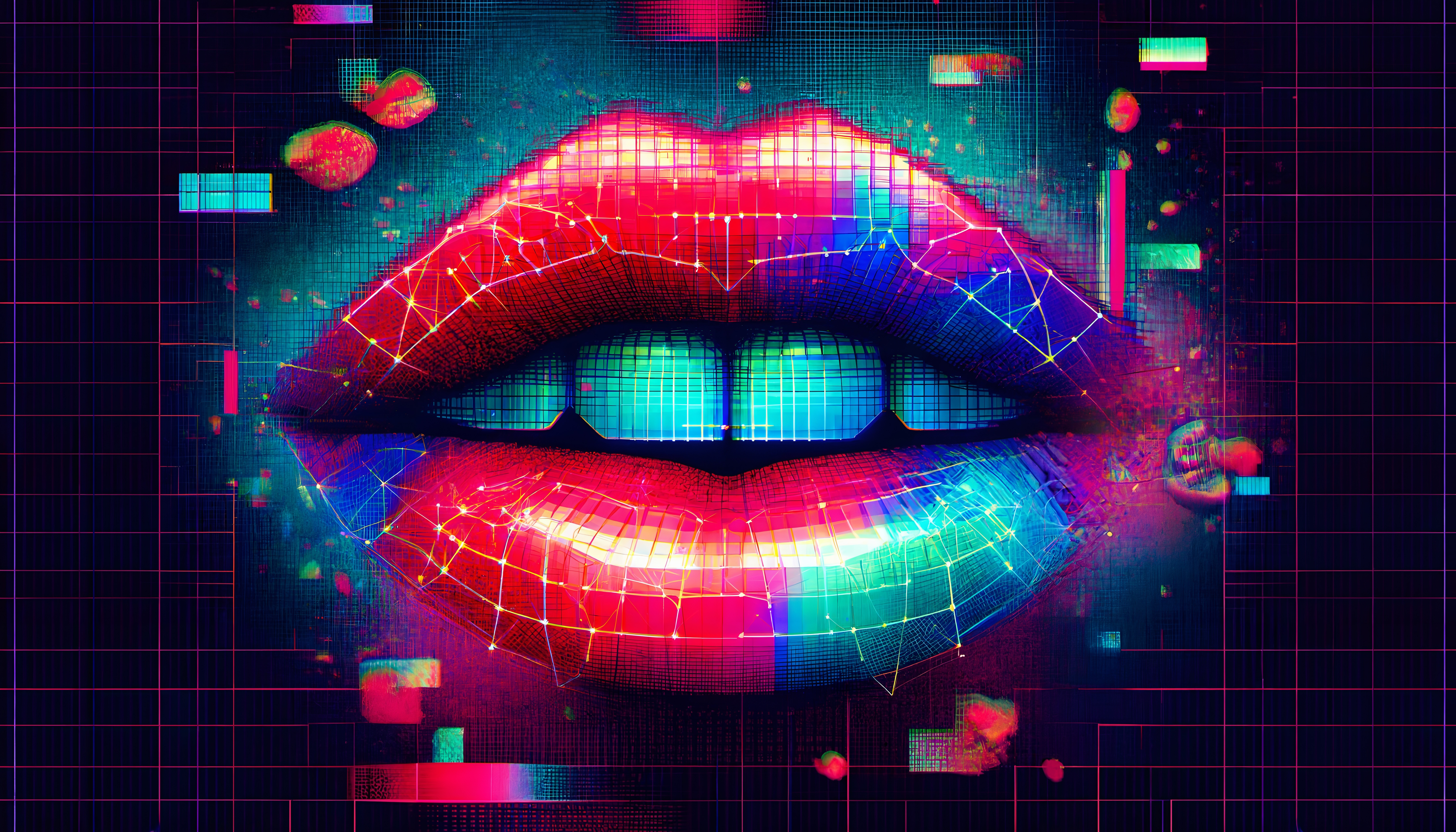 Neon Lips in Cyber Digital