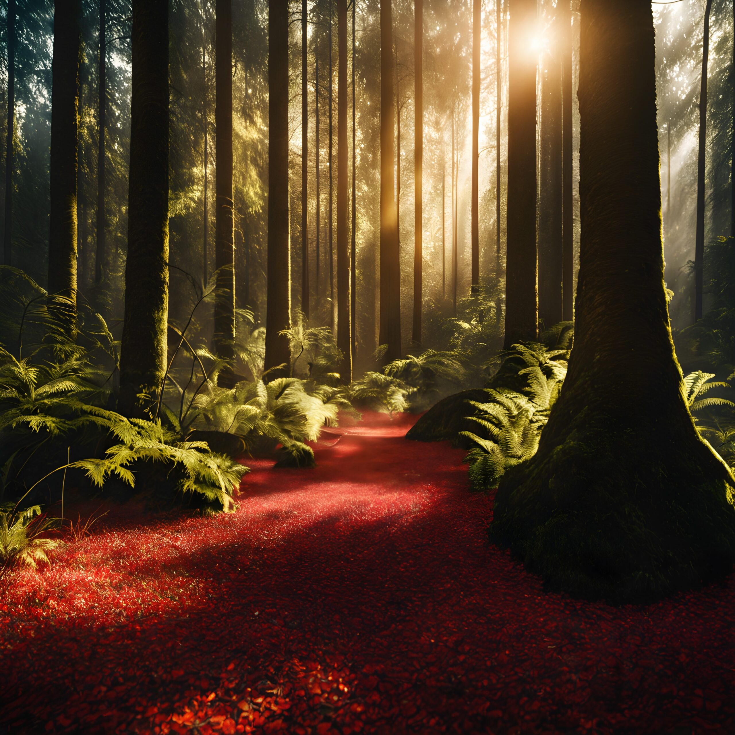 Enchanted Path Through Sunlit Forest