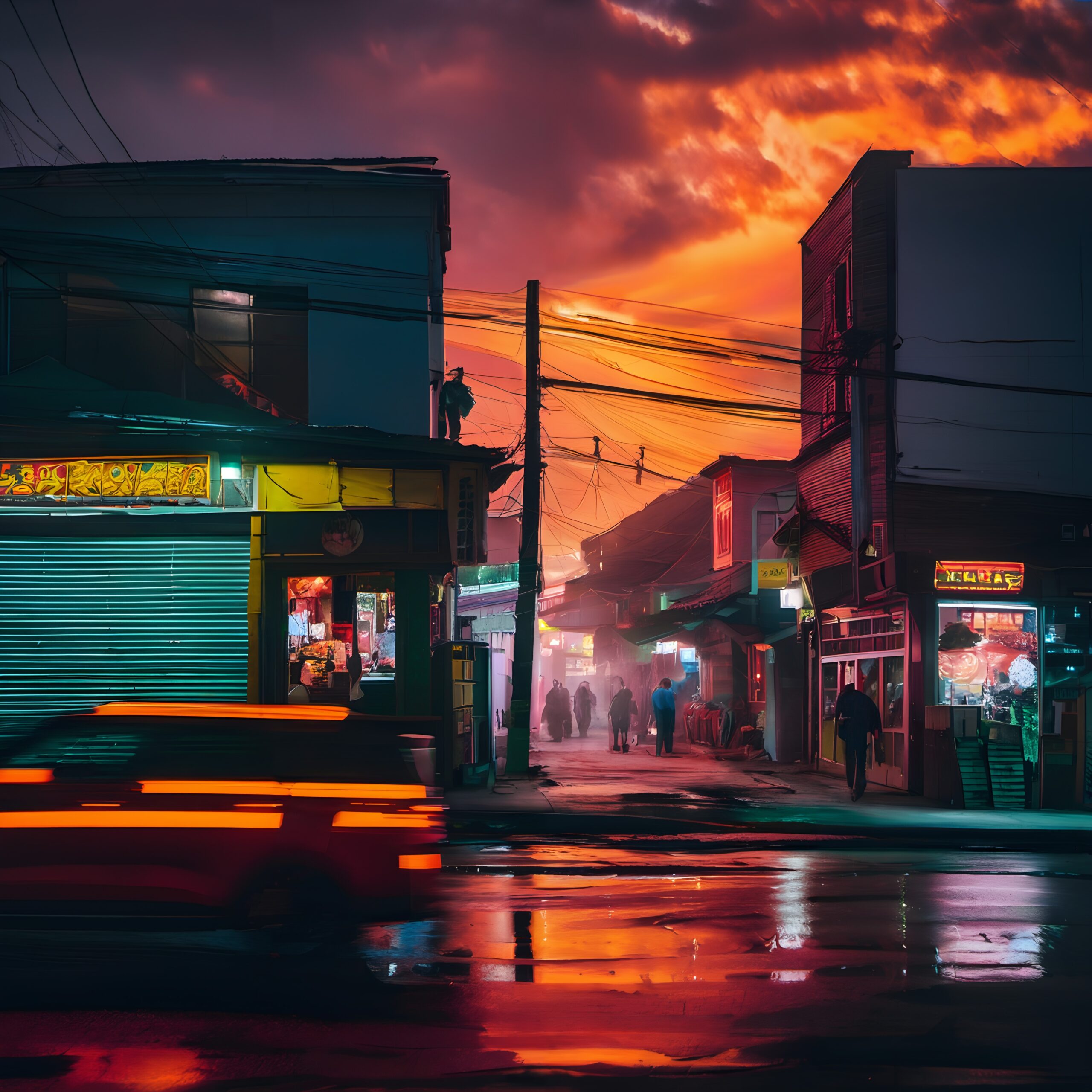 Vibrant Urban Sunset Street Scene