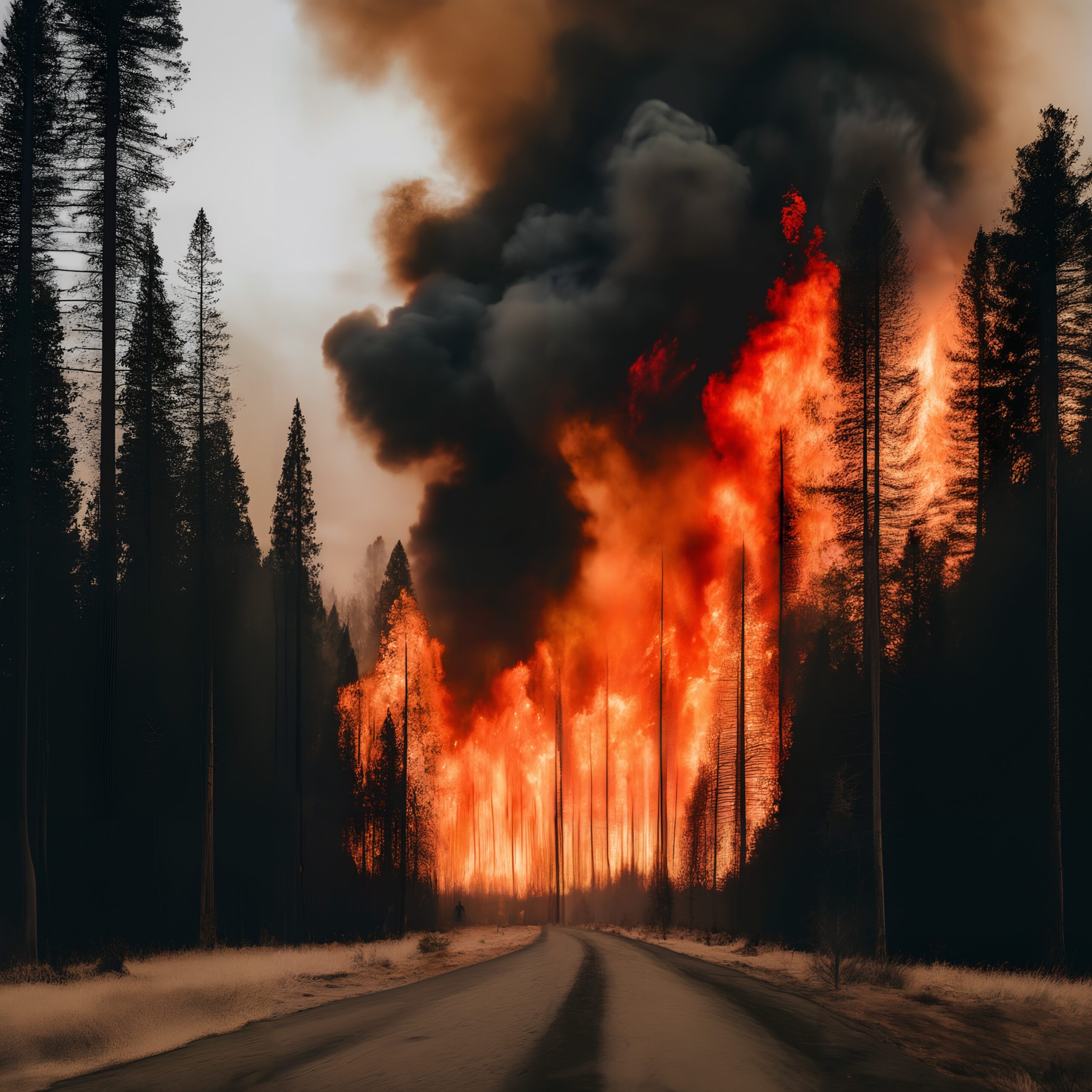 Forest Fire Consumes Tall Trees