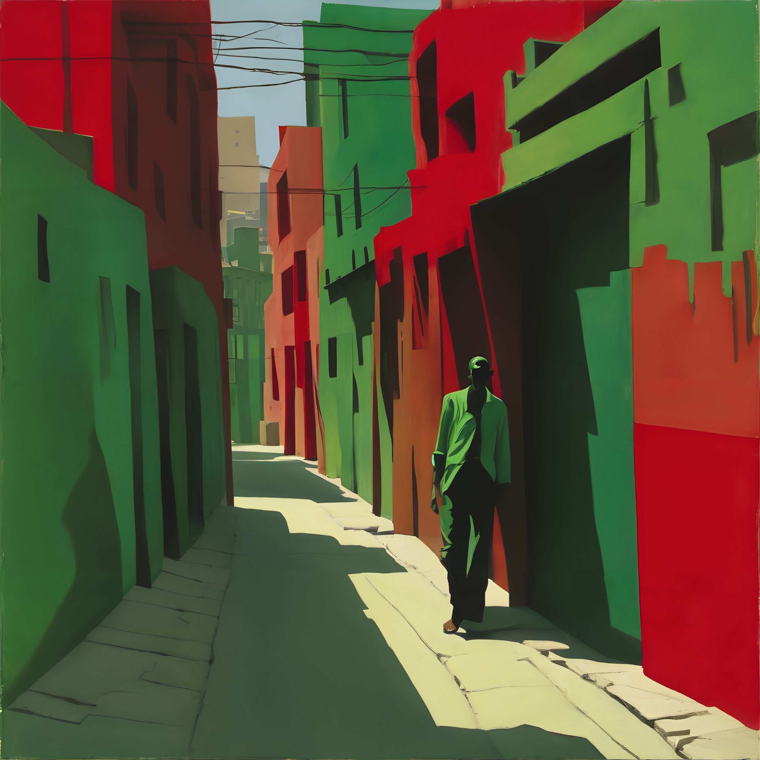 Chromatic Alleyway with Solitary Figure