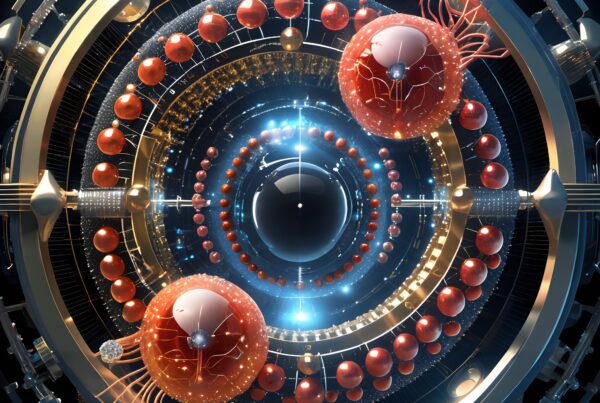 Intricate futuristic quantum-inspired digital artwork.