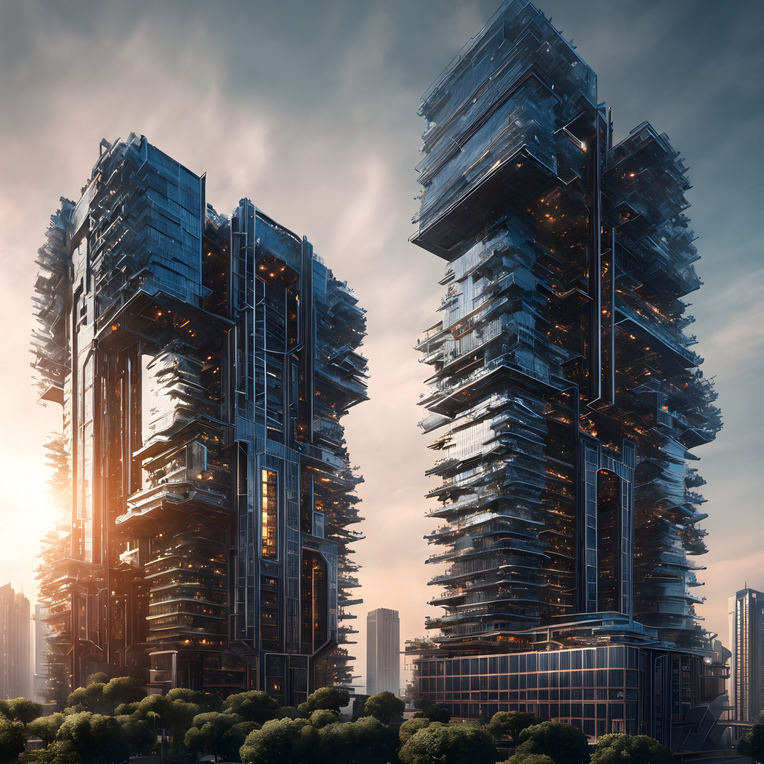 Futuristic urban skyline with skyscrapers