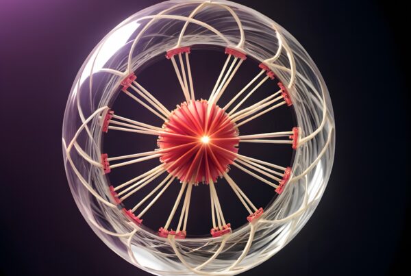 Abstract sphere with intricate geometric lighting design, featuring a translucent structure and vibrant colors.