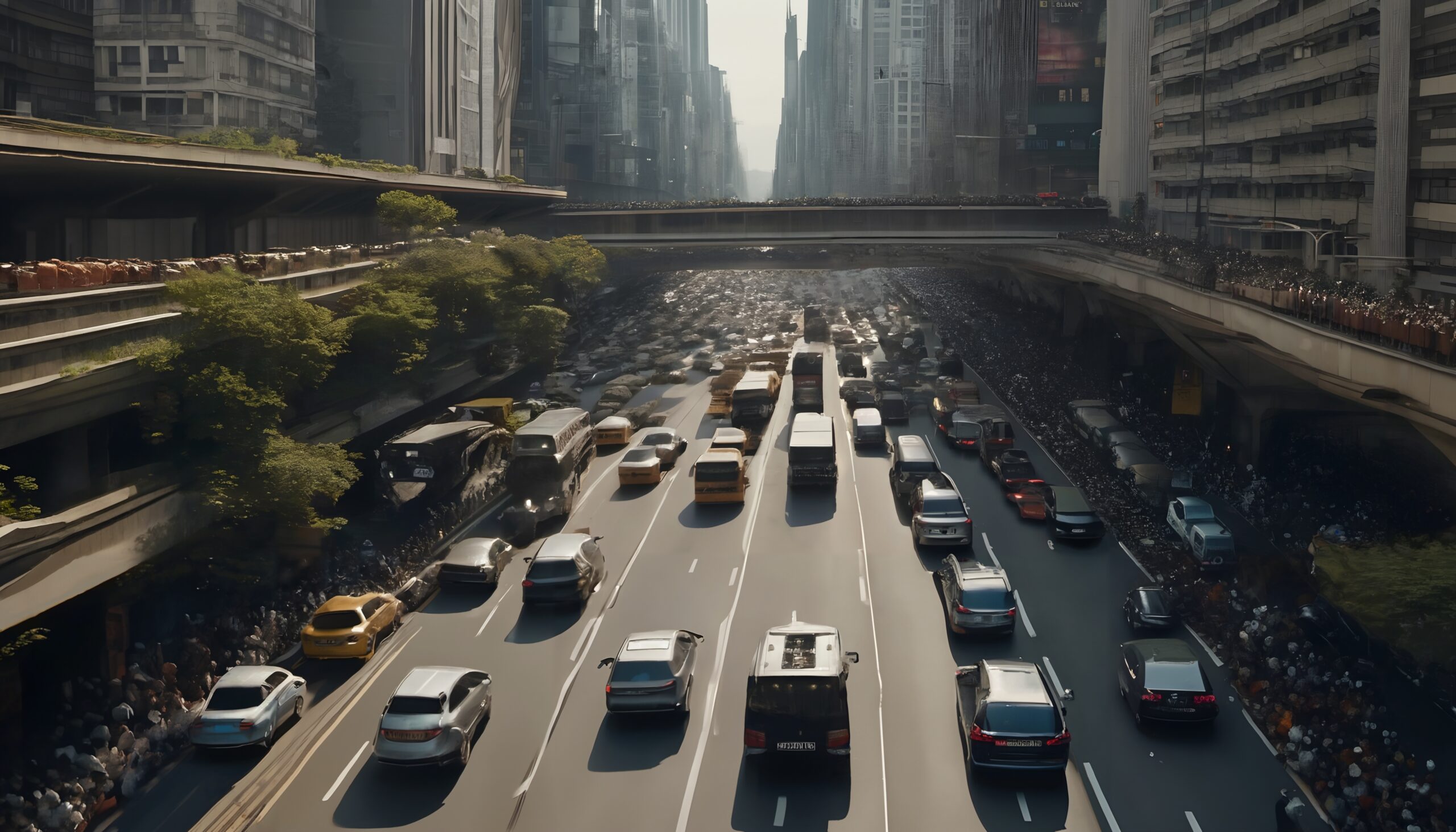 Bustling City Highway Scene