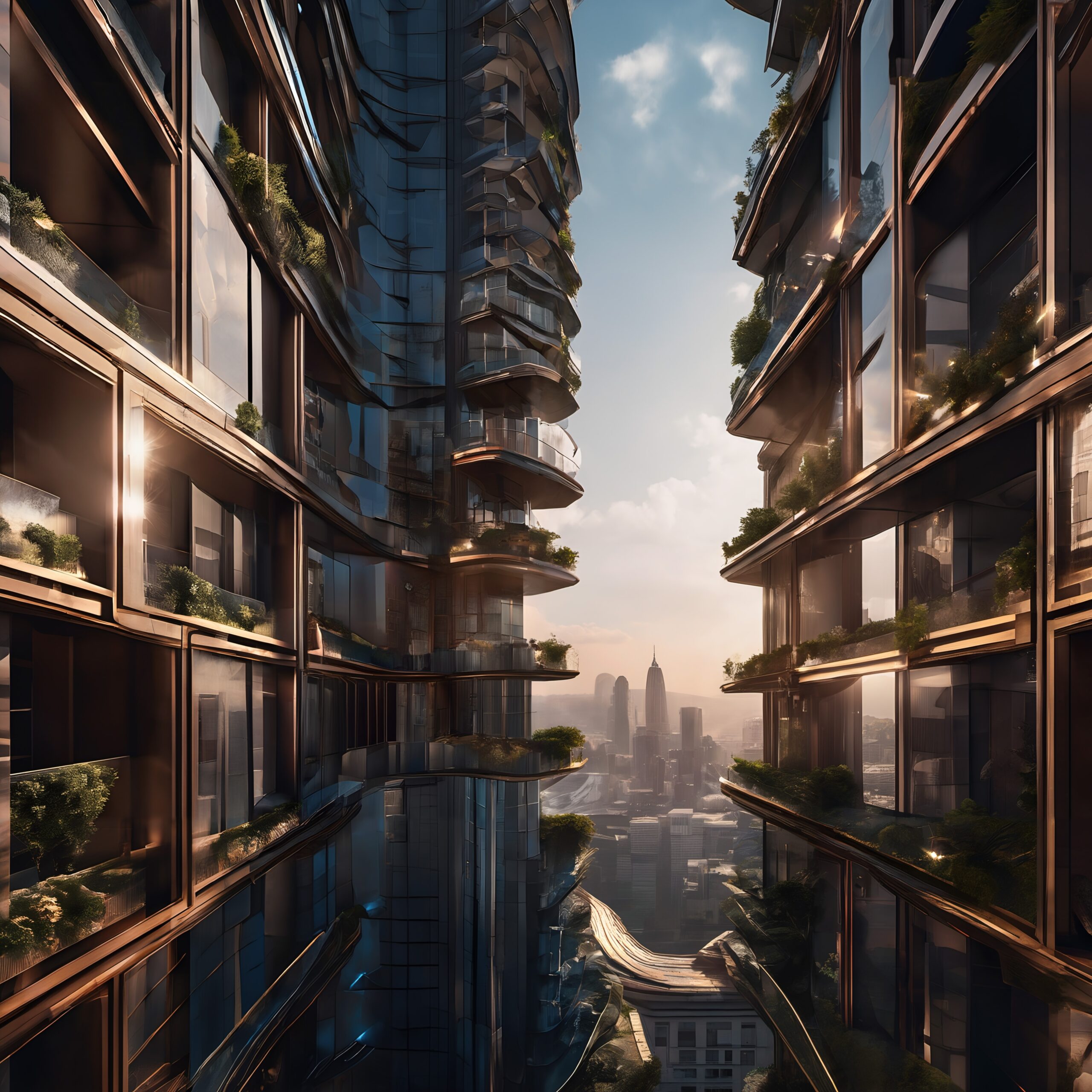 Golden City Sundown Through Towers