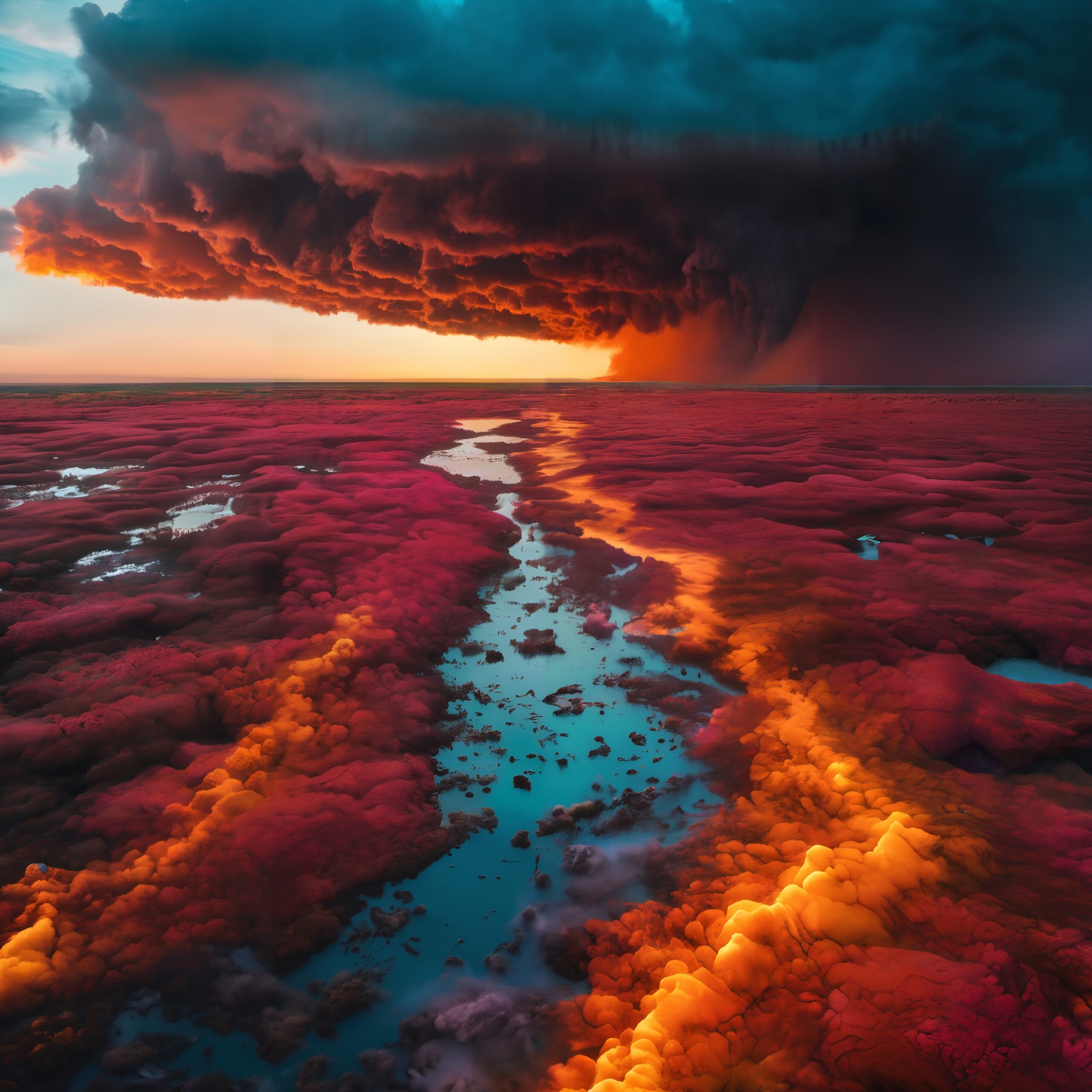 Apocalyptic Storm Over Fiery Landscape