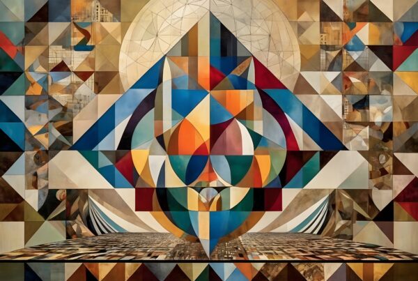 Vibrant geometric abstract artwork with colorful shapes.