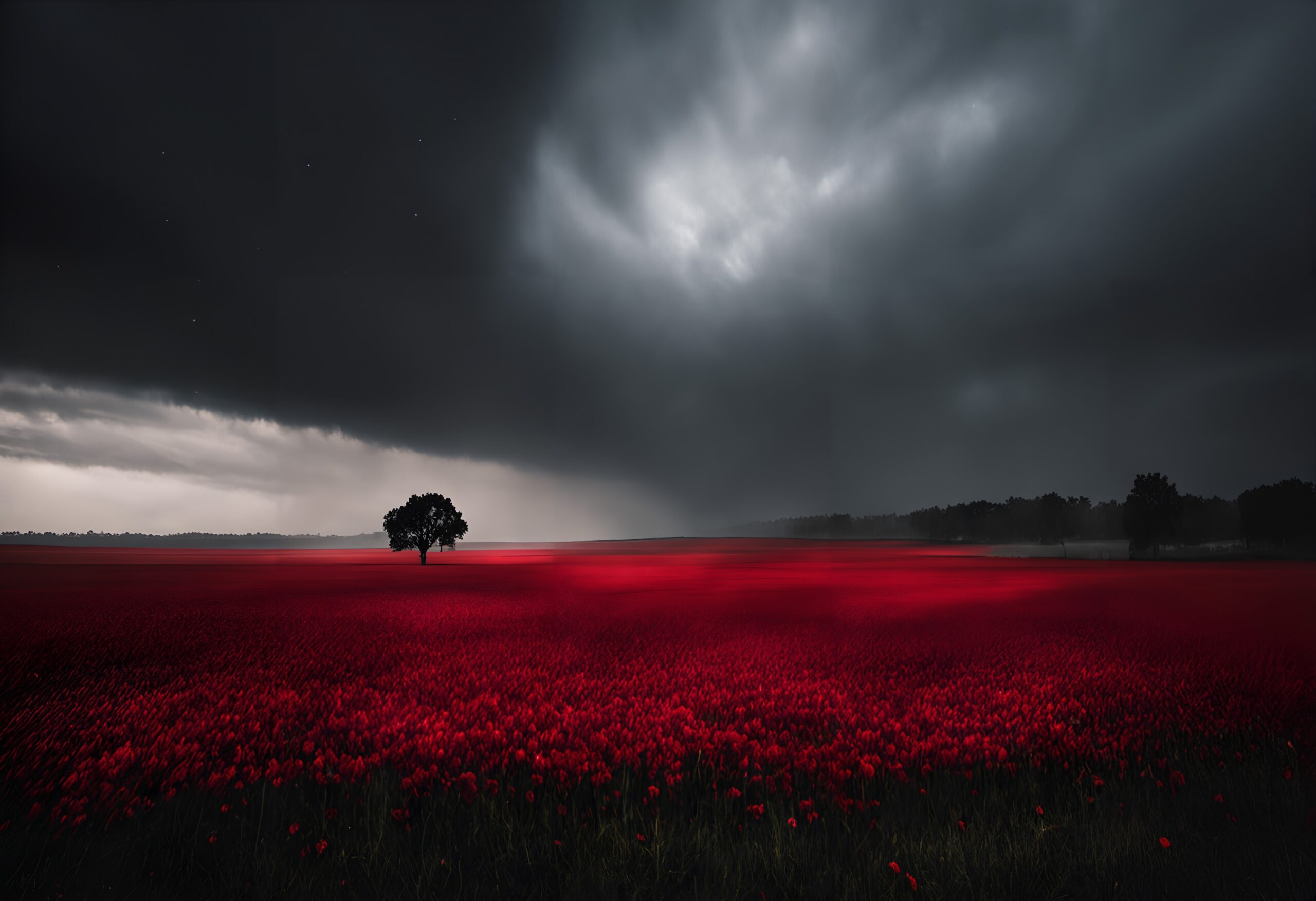 Solitary Tree Amidst Red Field
