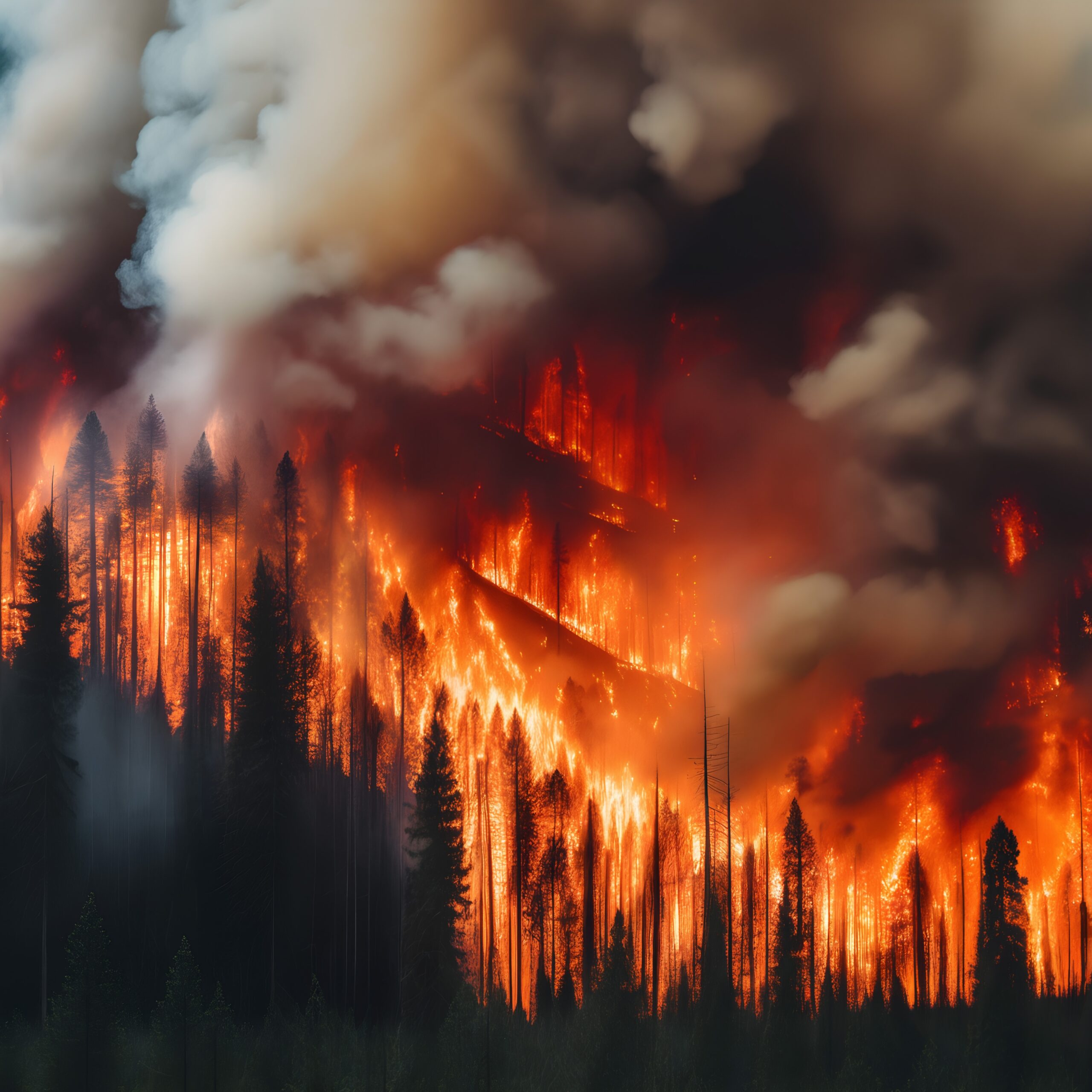 Forest Fire Consumes Tall Trees