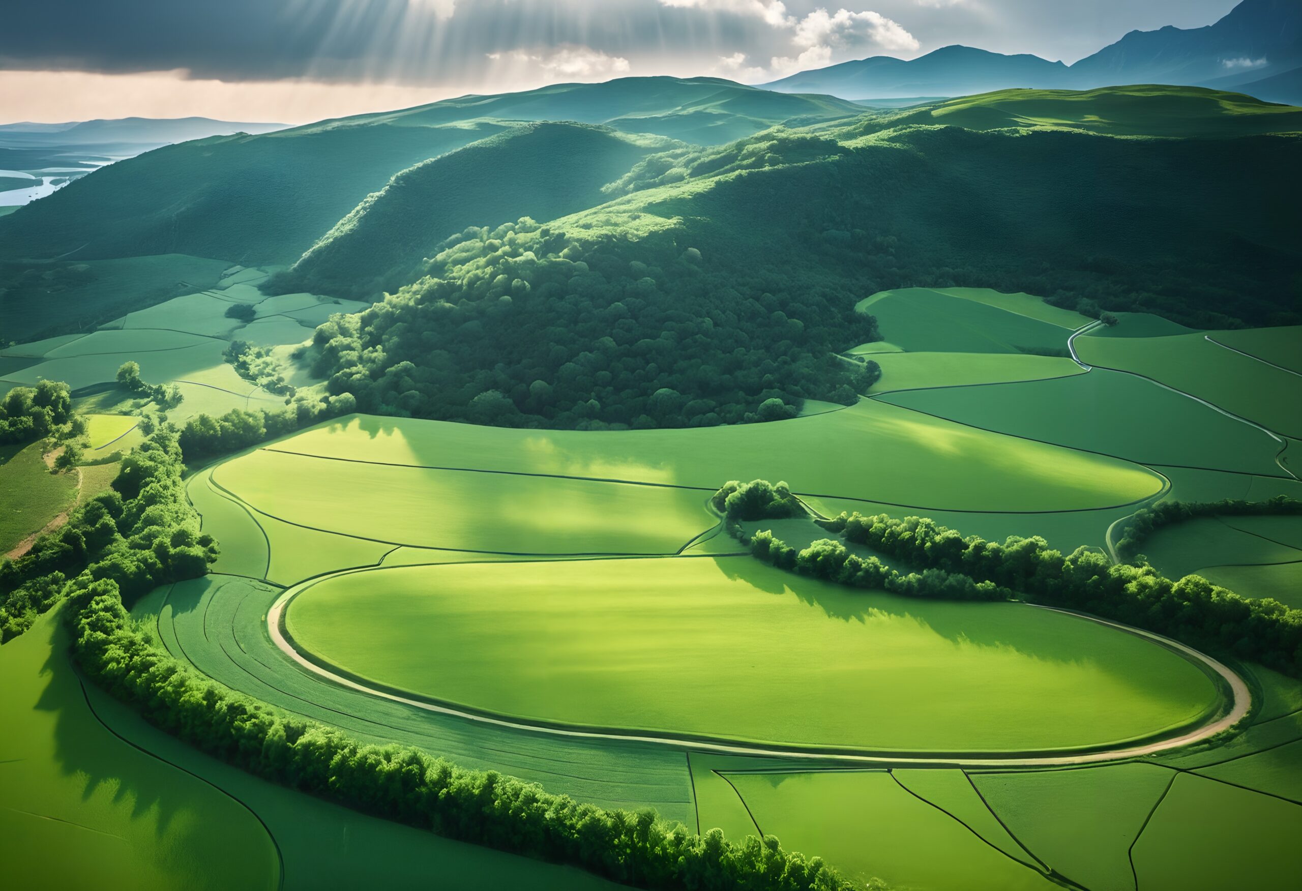 Green Hills and Sunlit Fields