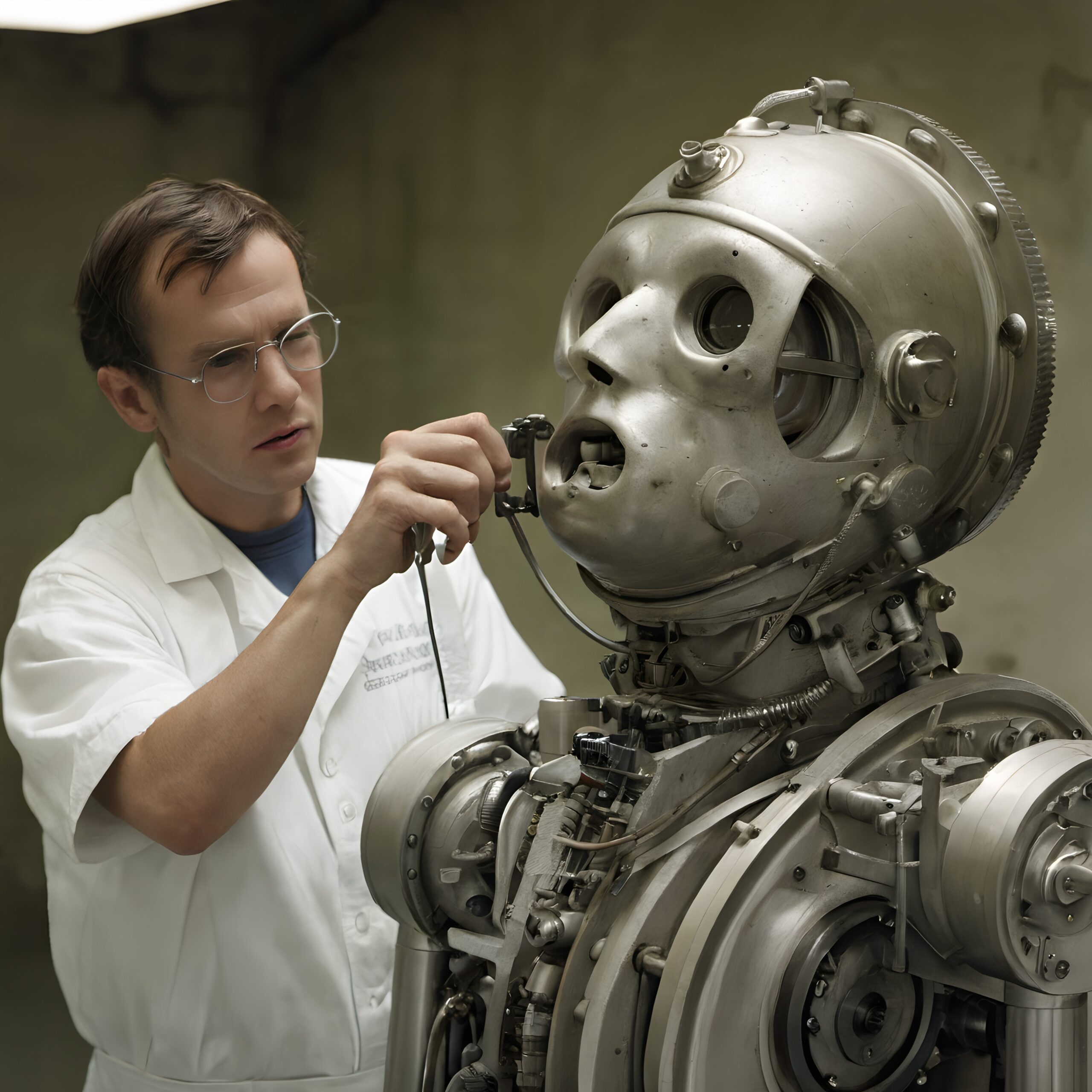 Scientist Examines Advanced Humanoid Robot