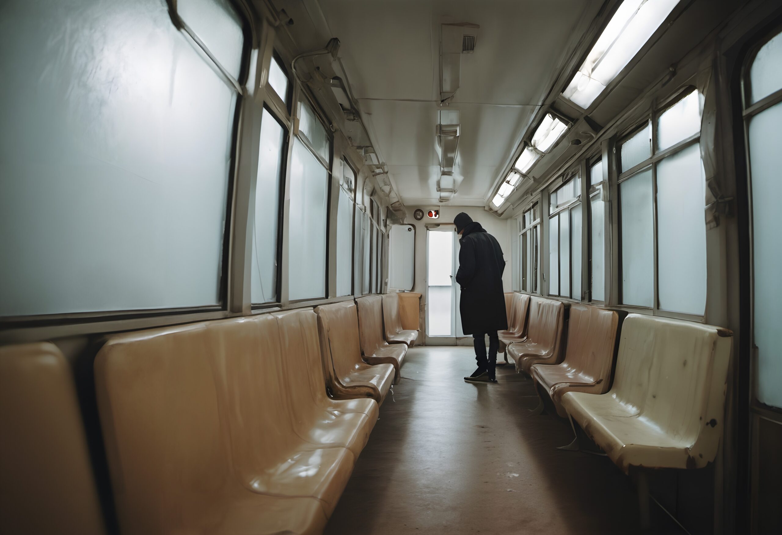 Solitary Journey Inside Subway Car