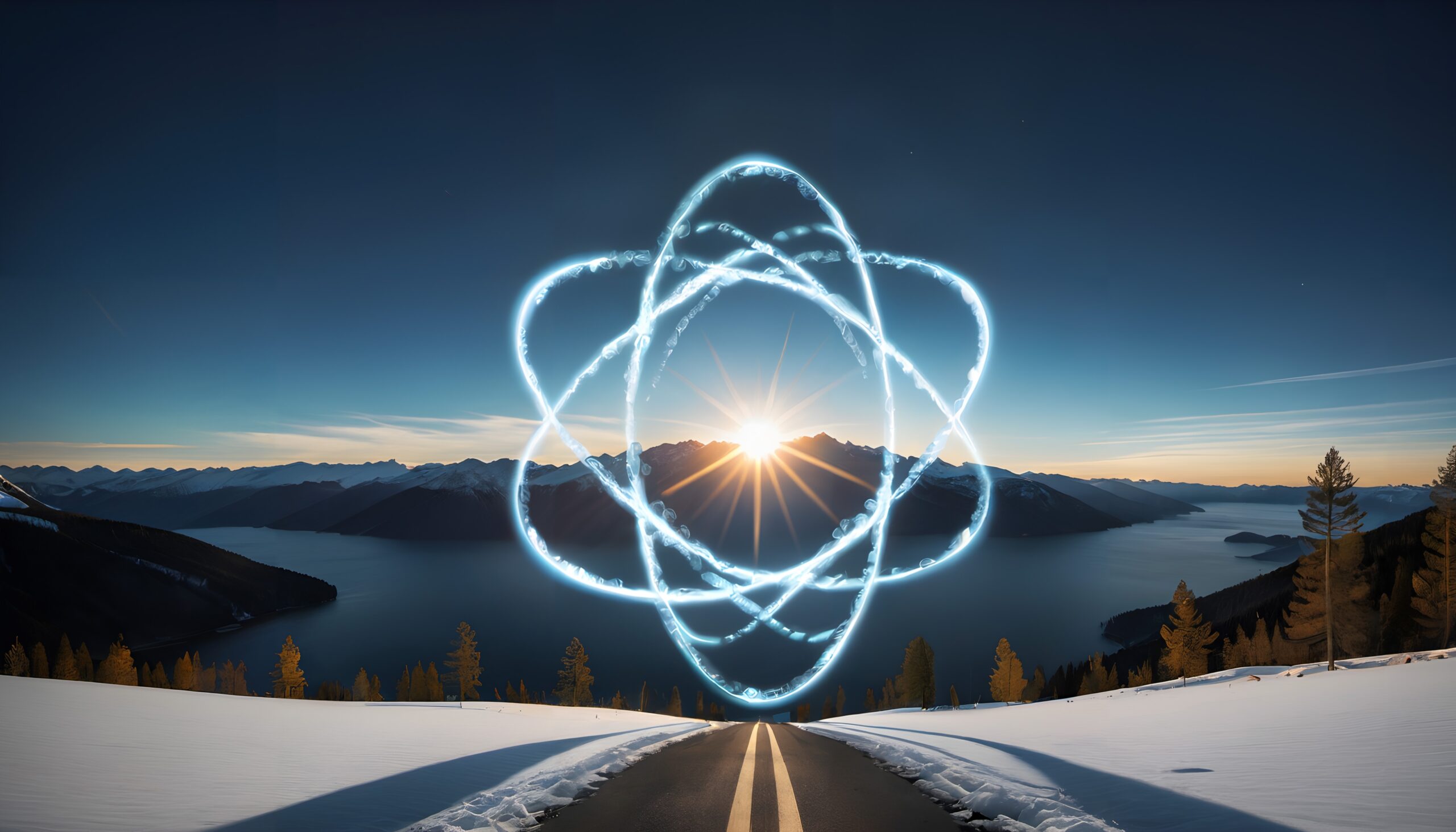 Atomic Neon Over Mountain Landscape