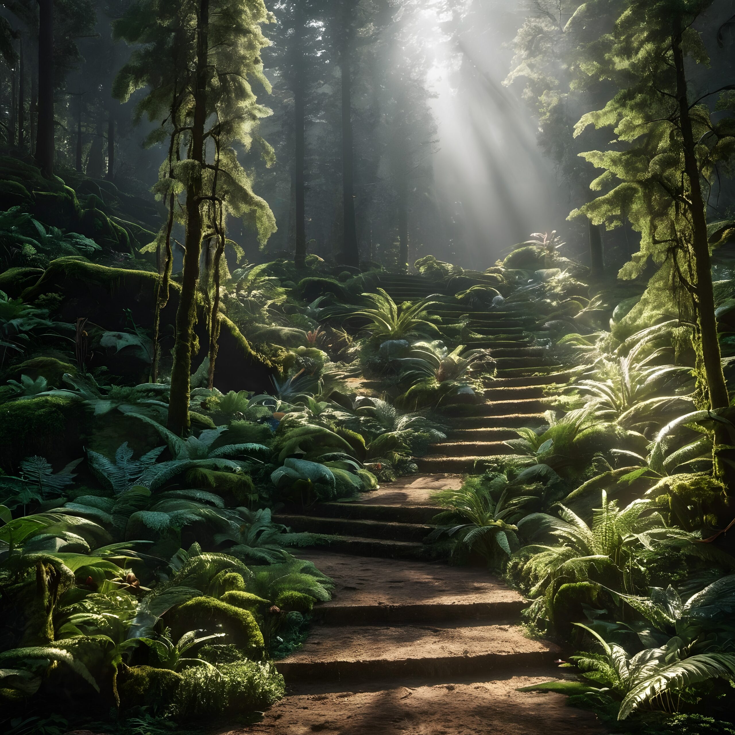 Sunlit Pathway Through Serene Forest