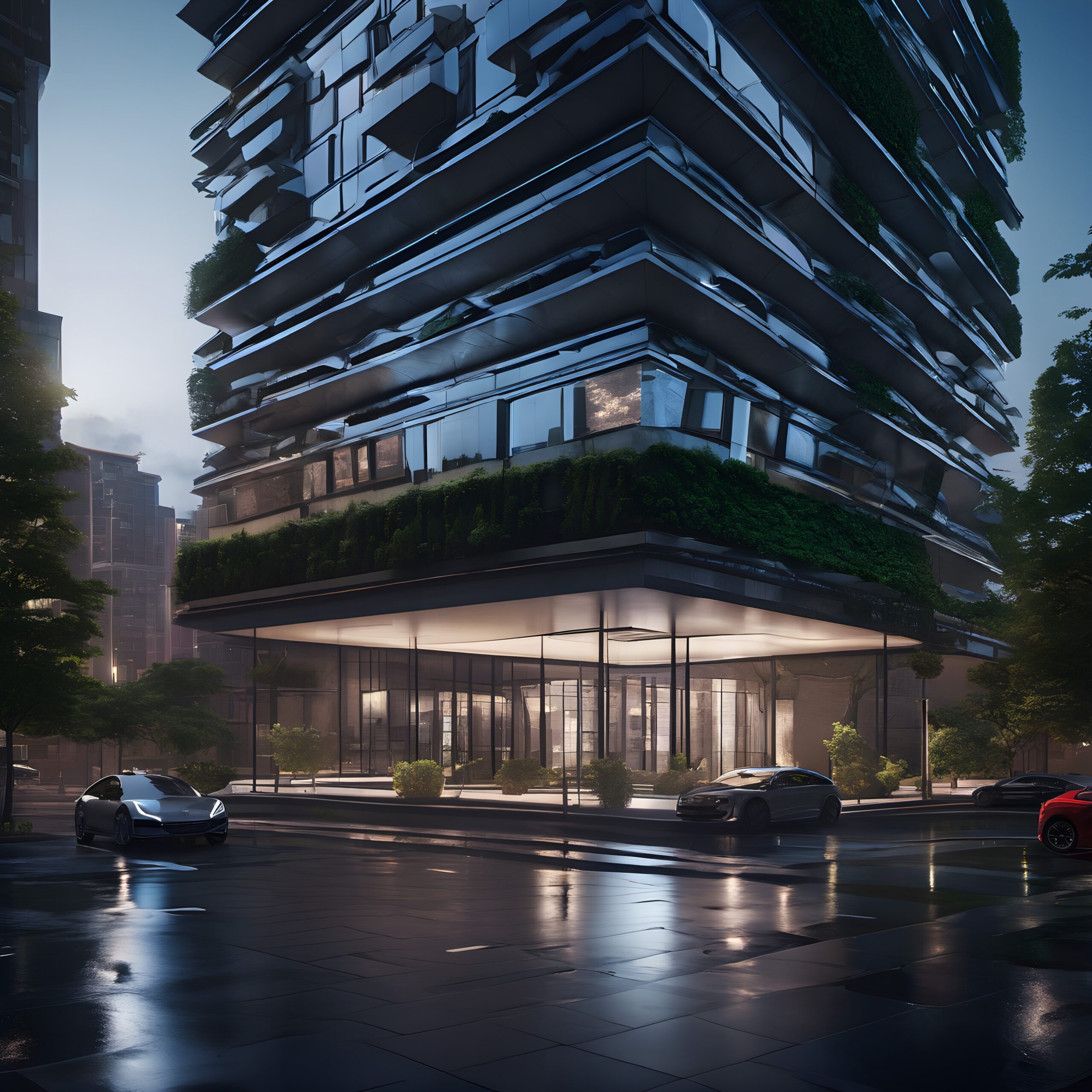 Modern Skyscraper with Greens