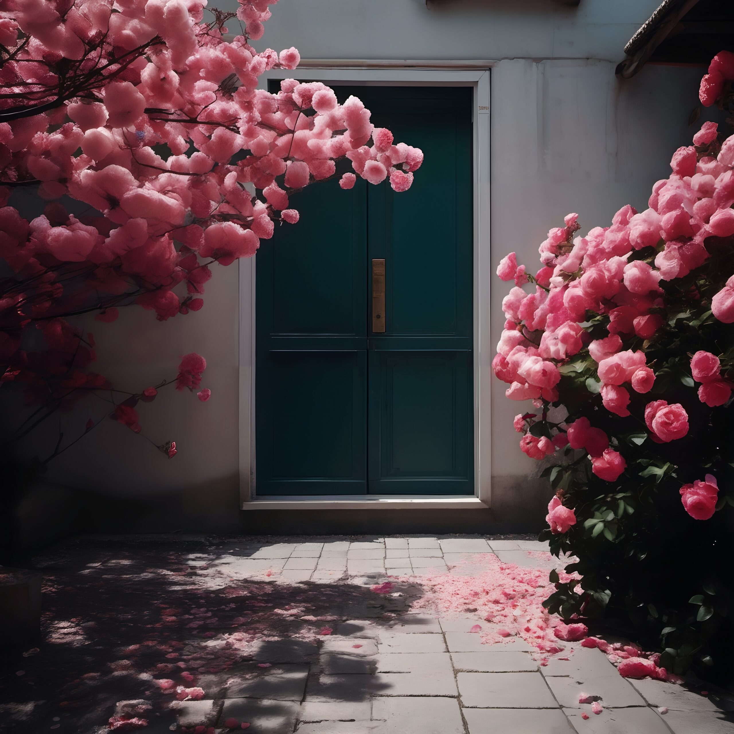 Pink Blossoms by Blue Door