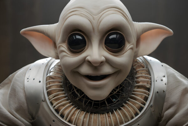 Whimsical Alien with Large Eyes in Intricate Costume