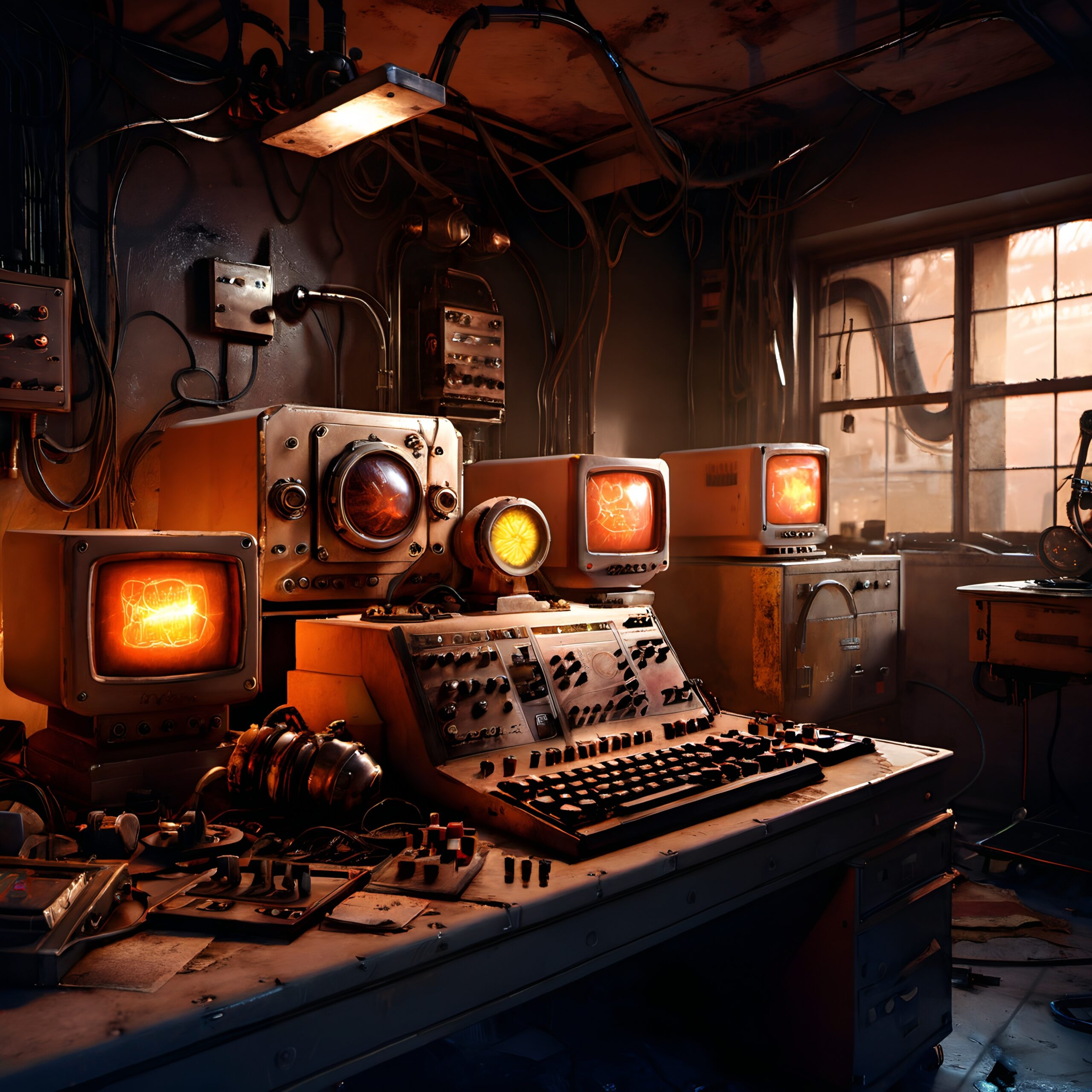 Retro Sci-Fi Computer Lab Technology