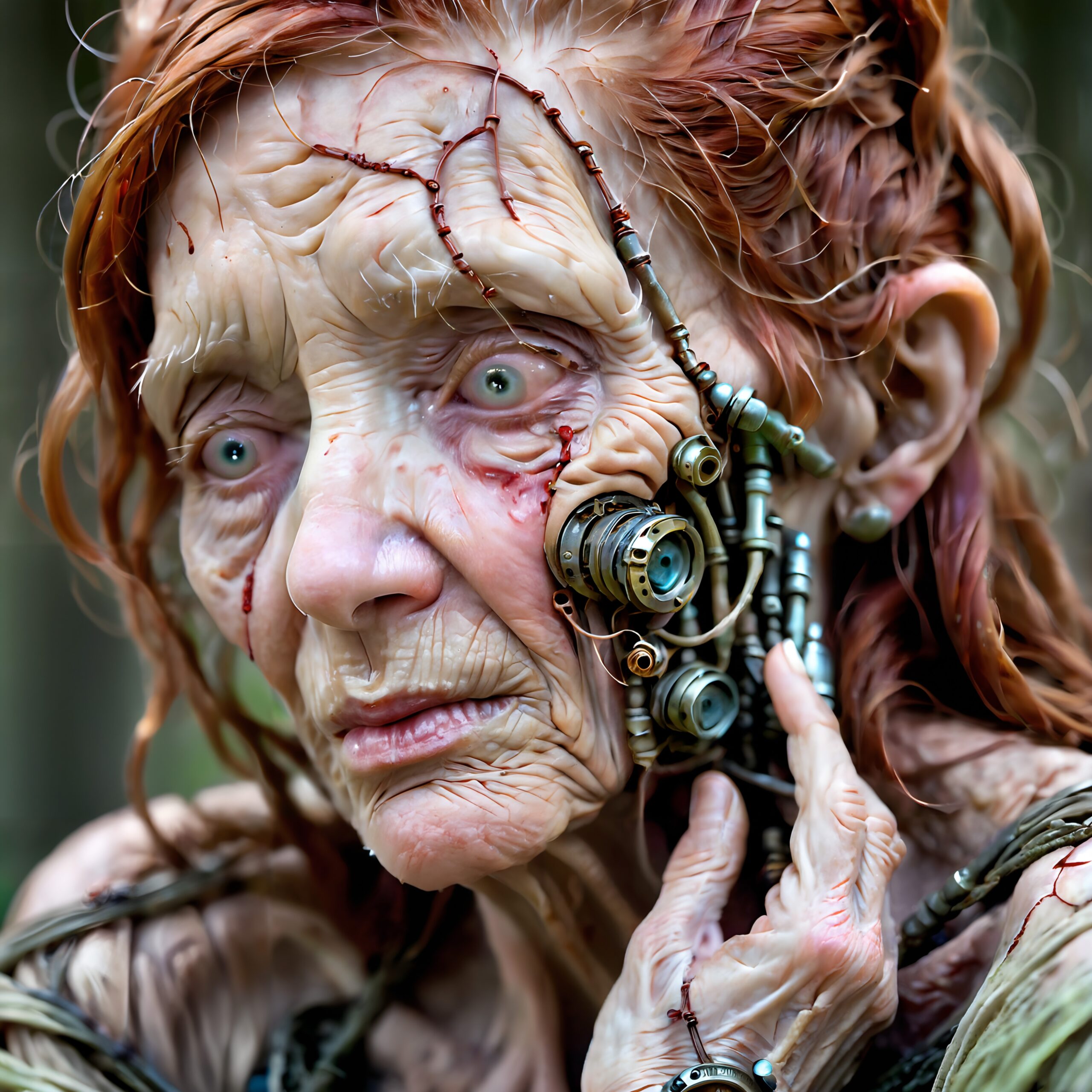 Elderly Cyborg in Dystopian Future