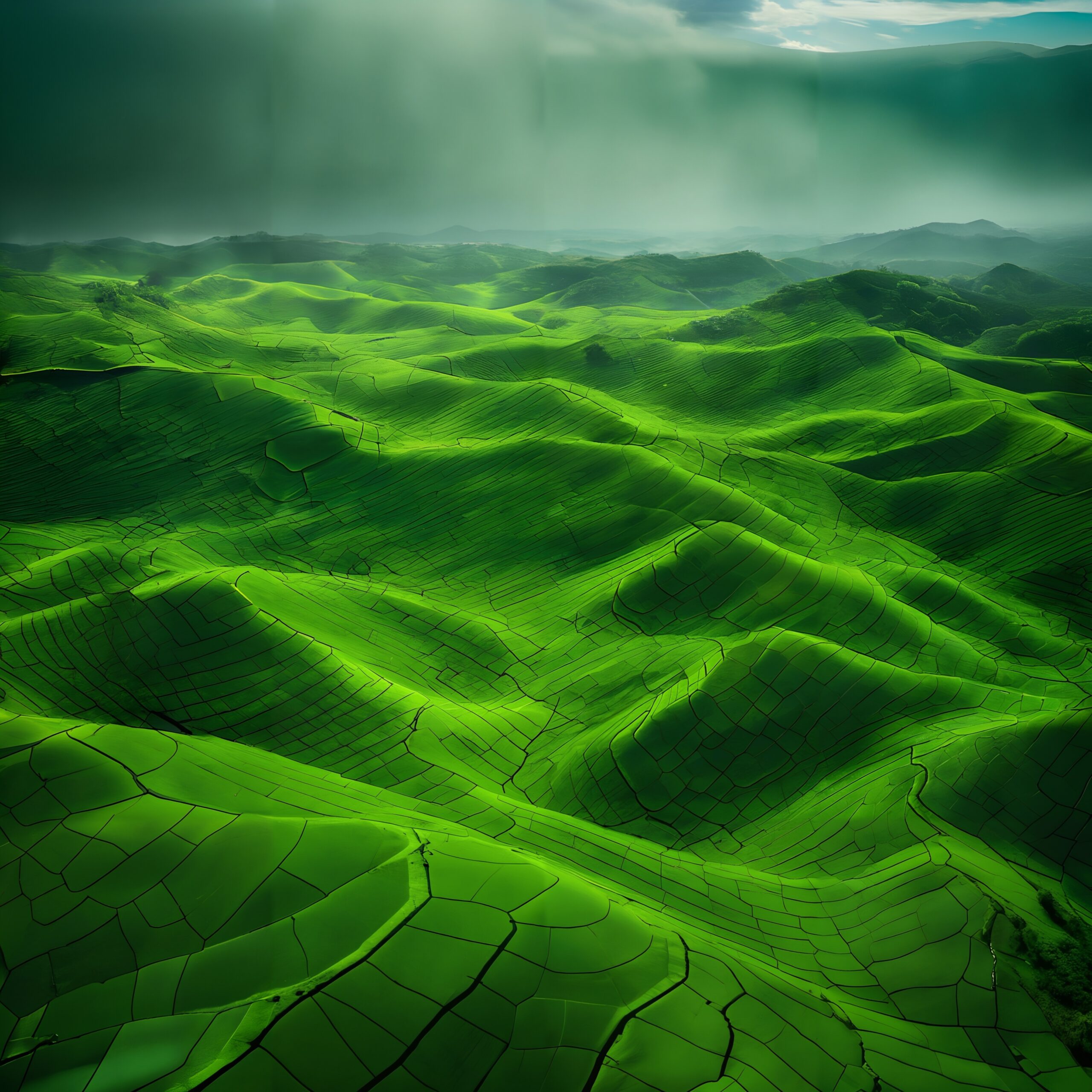 Verdant Hills Under Misty Skies