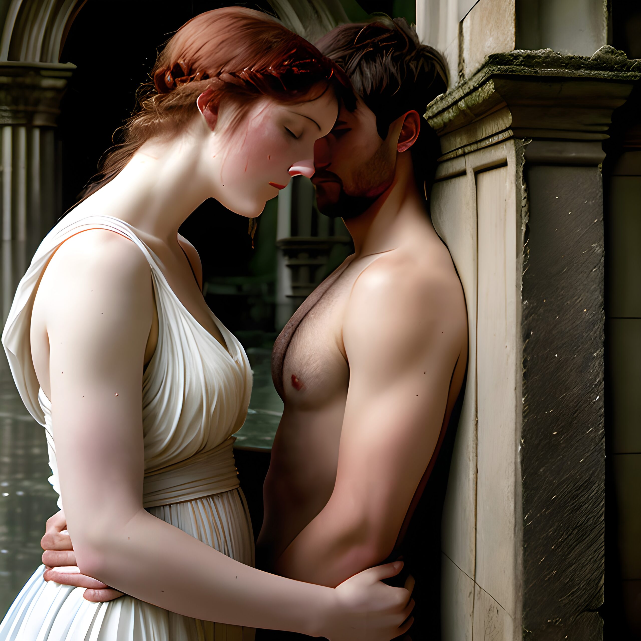 Romantic Embrace by Stone Wall