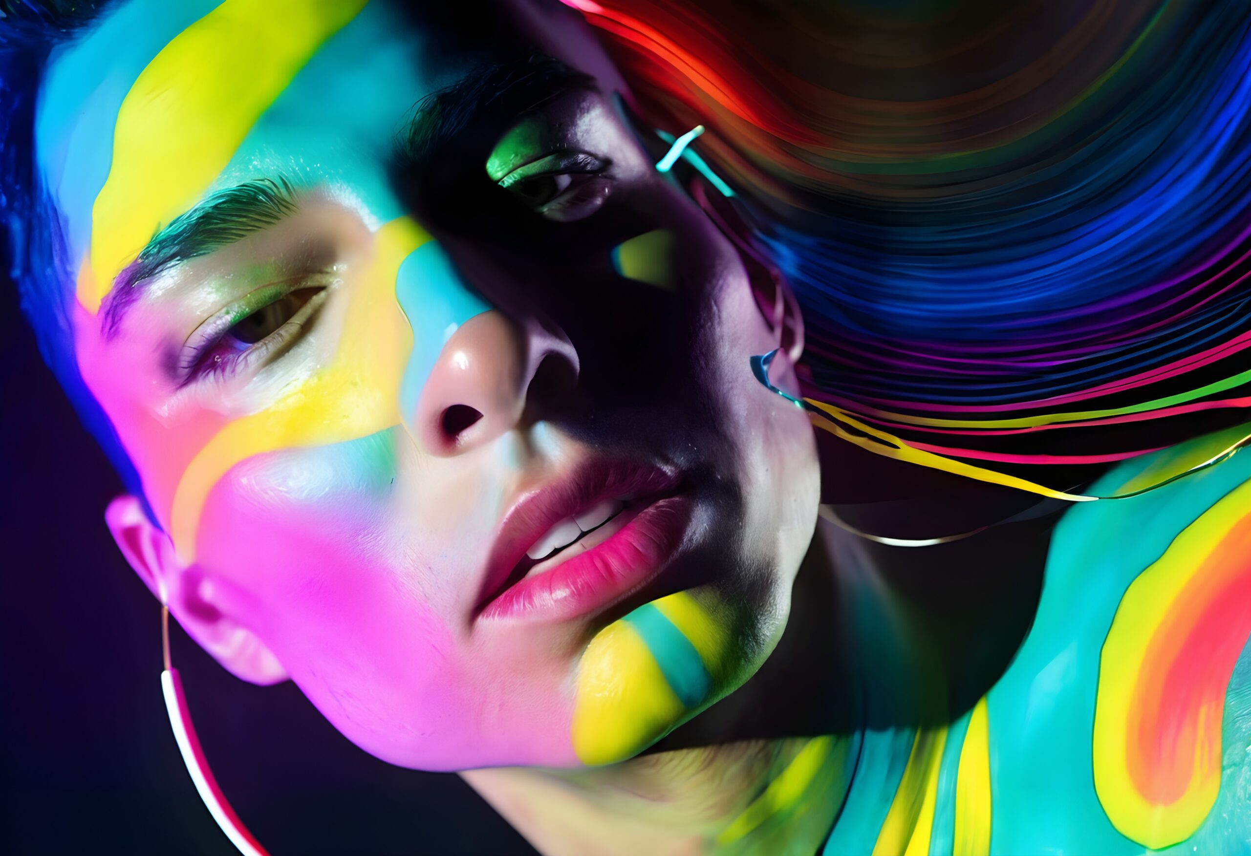 Vibrant Neon Face Paint Portrait