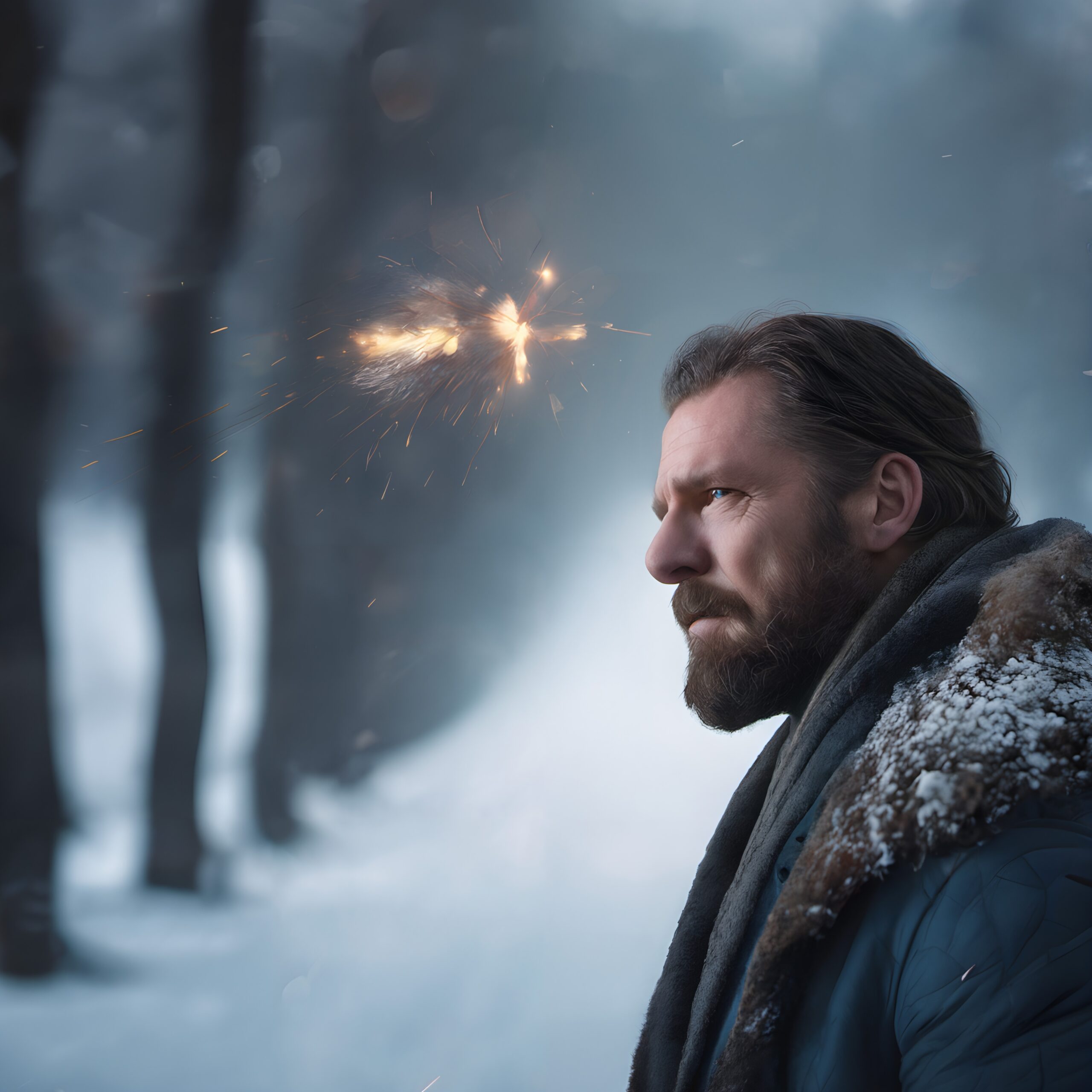 Mysterious Sparks In Snowy Forest