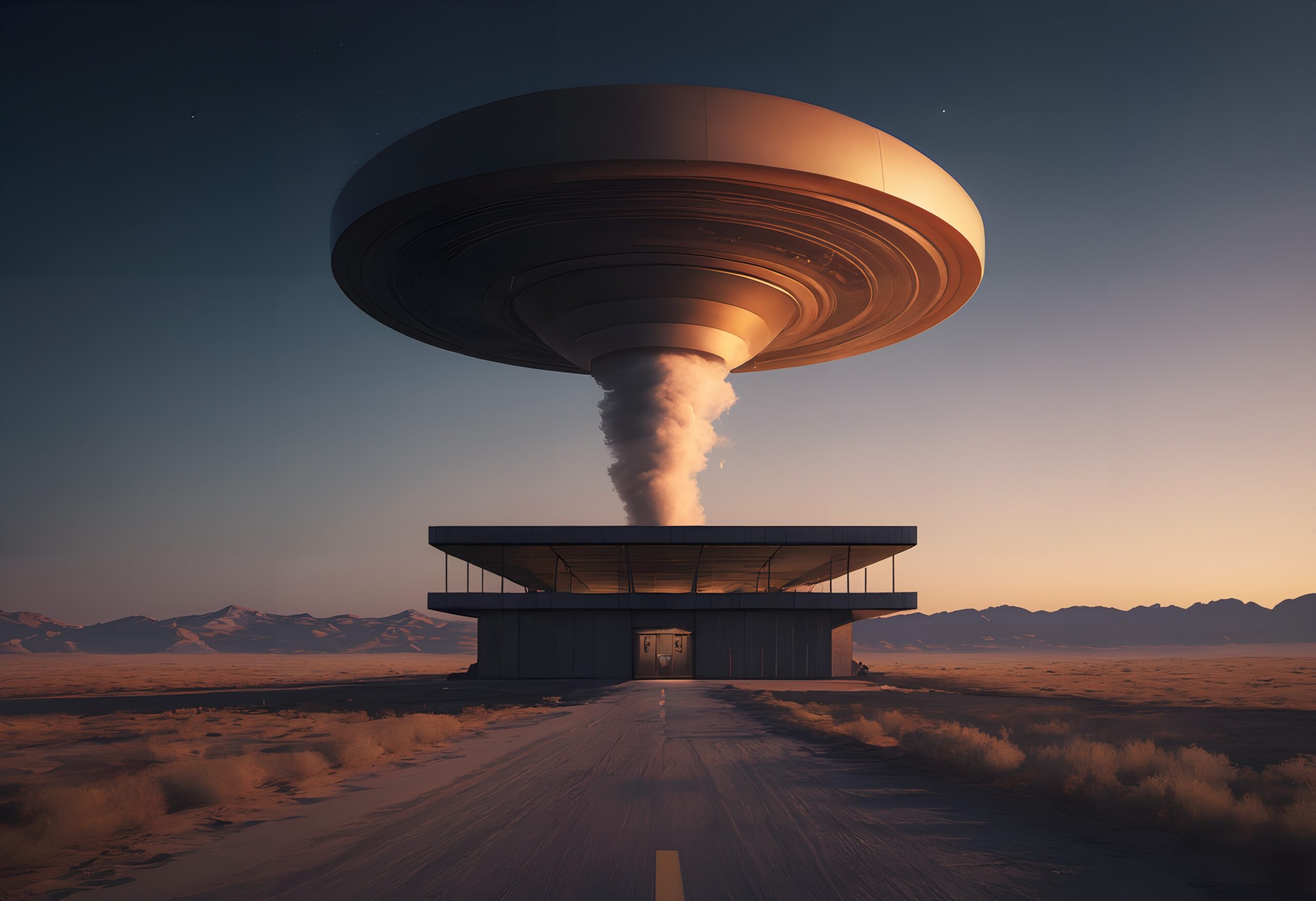 Desert UFO Station at Dusk