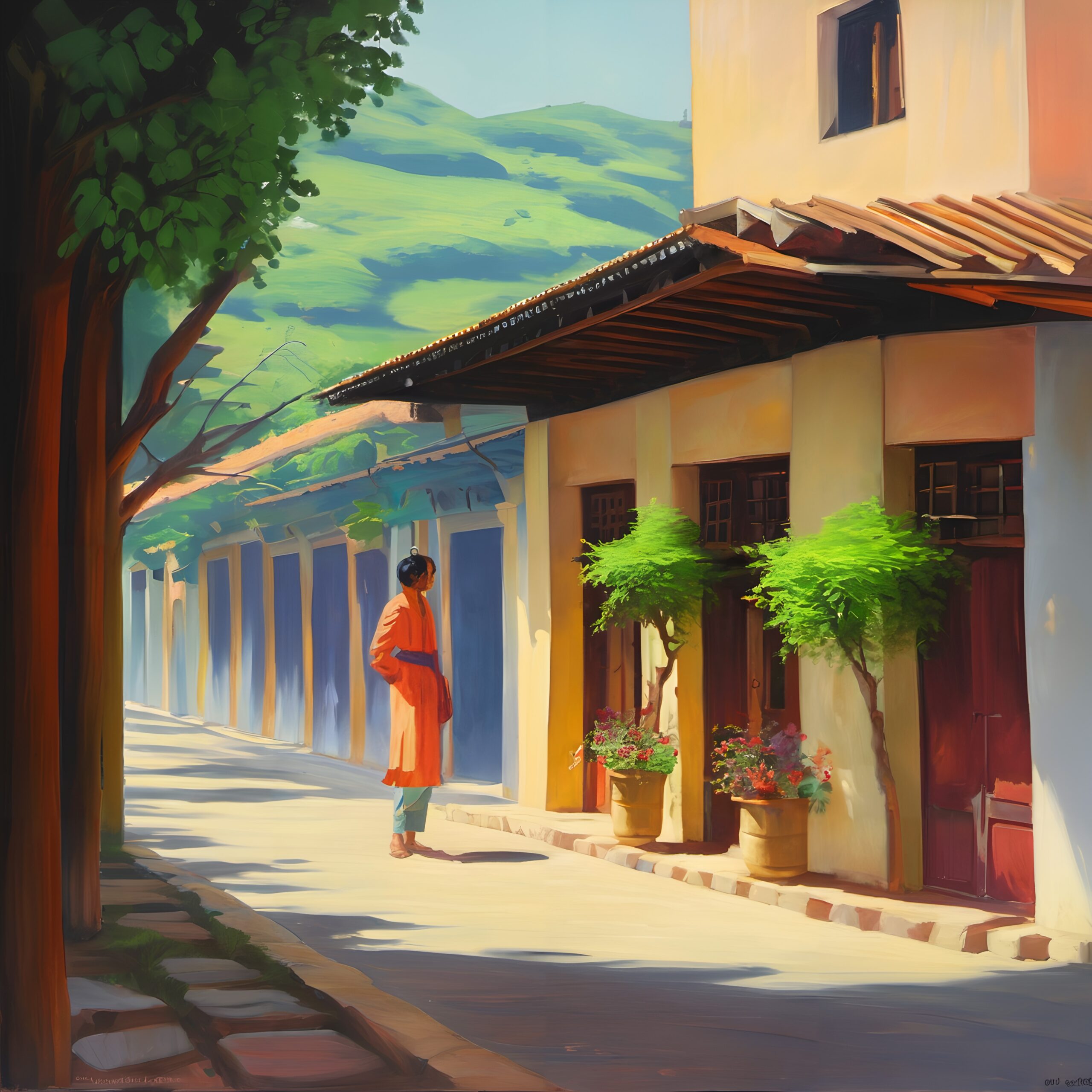 Sunlit Village Stroll Reflection