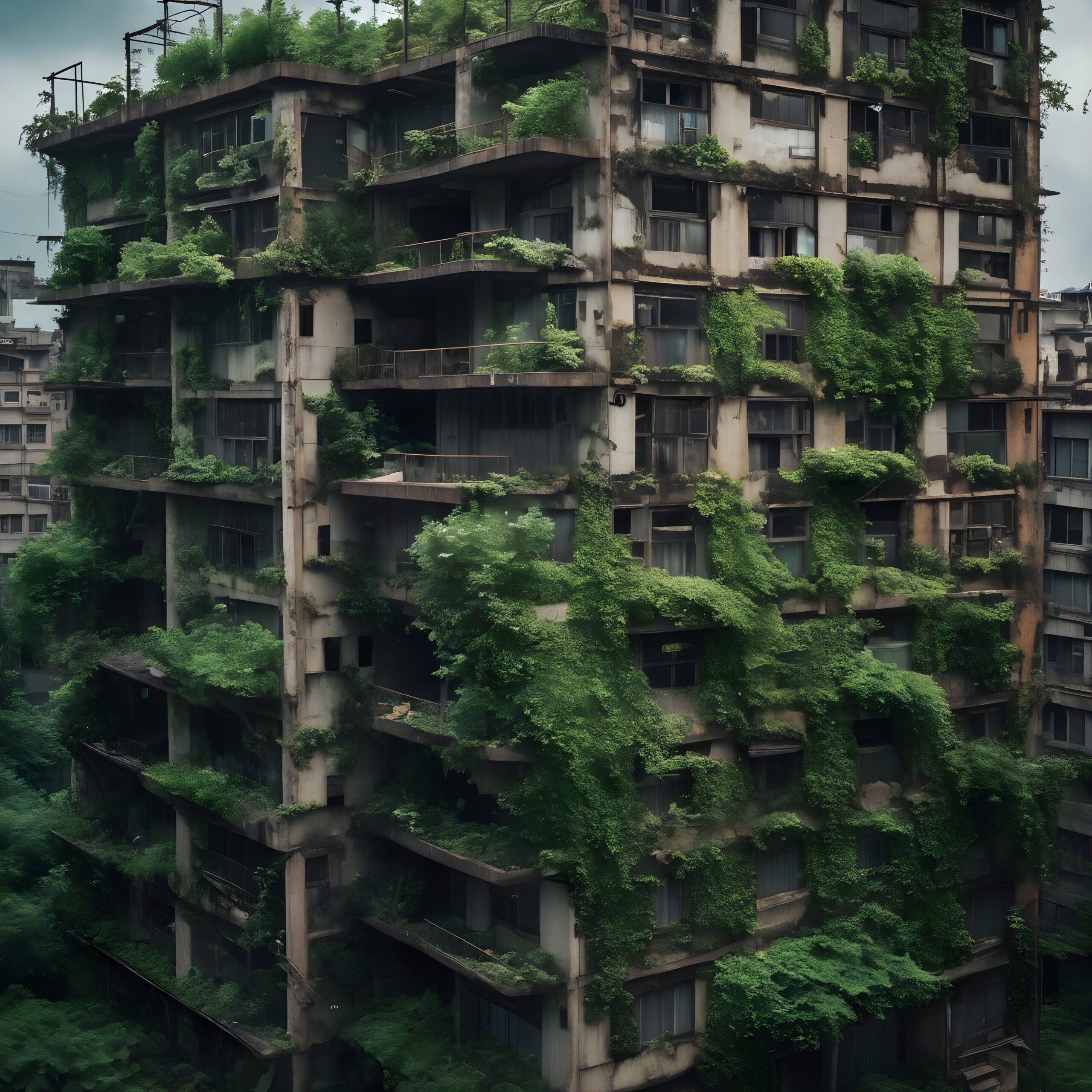 Abandoned High-Rise Overgrown Foliage and Vines