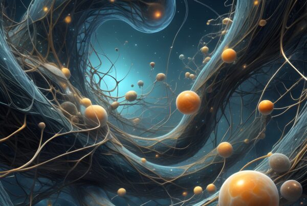 Ethereal Cosmic Network: Intertwined Threads and Glowing Spheres
