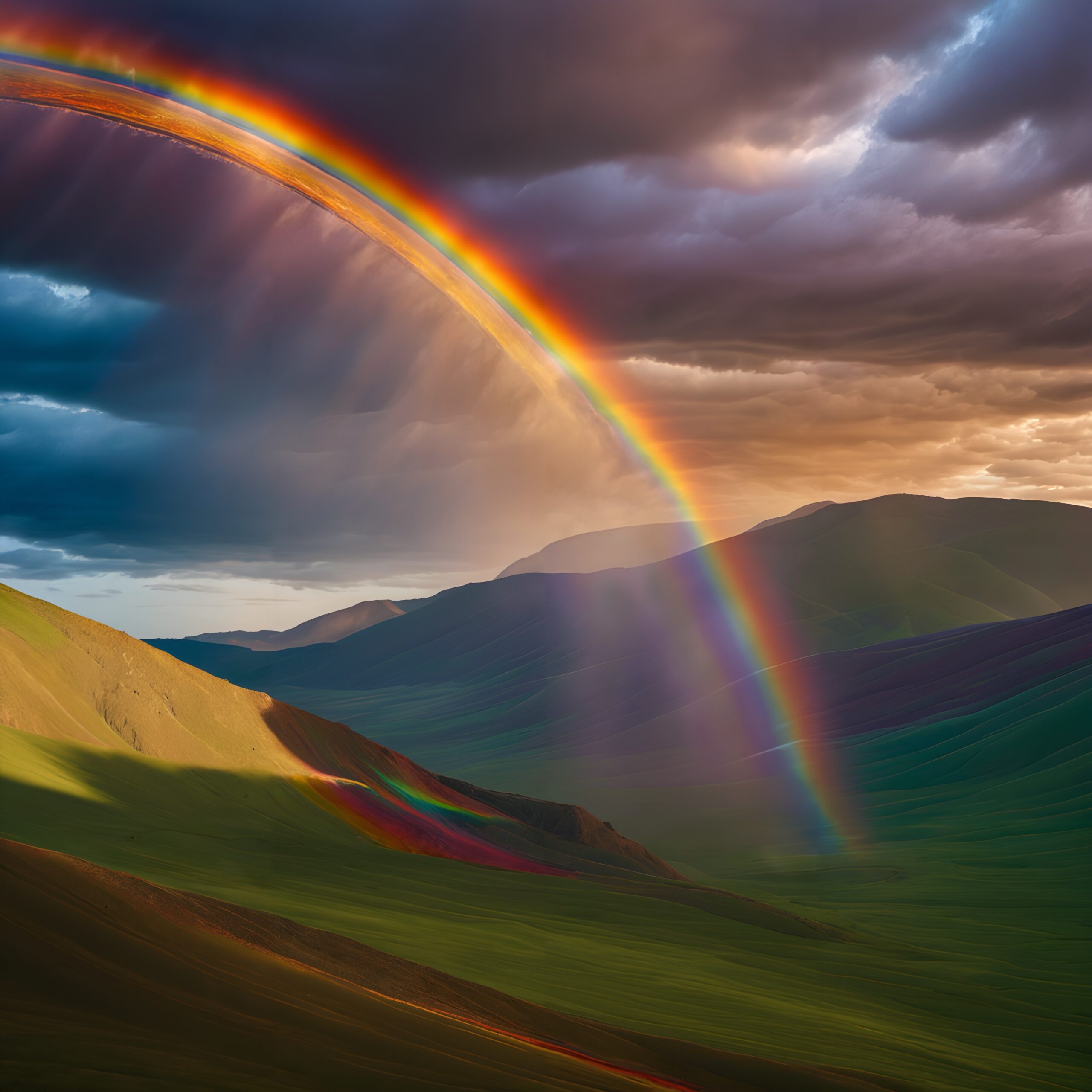 Vivid Rainbow Over Green Hills