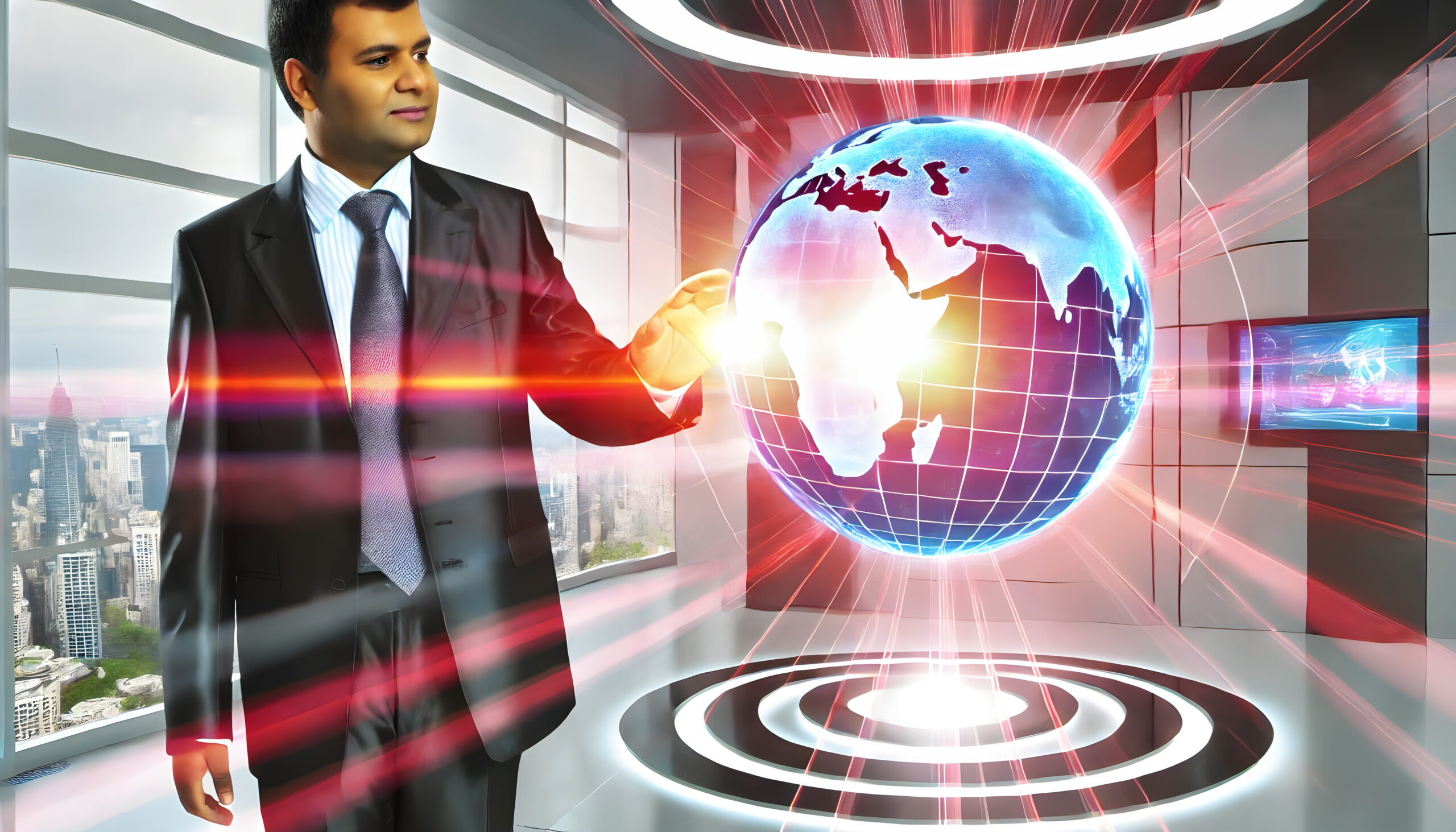 Businessman Interacts with The World