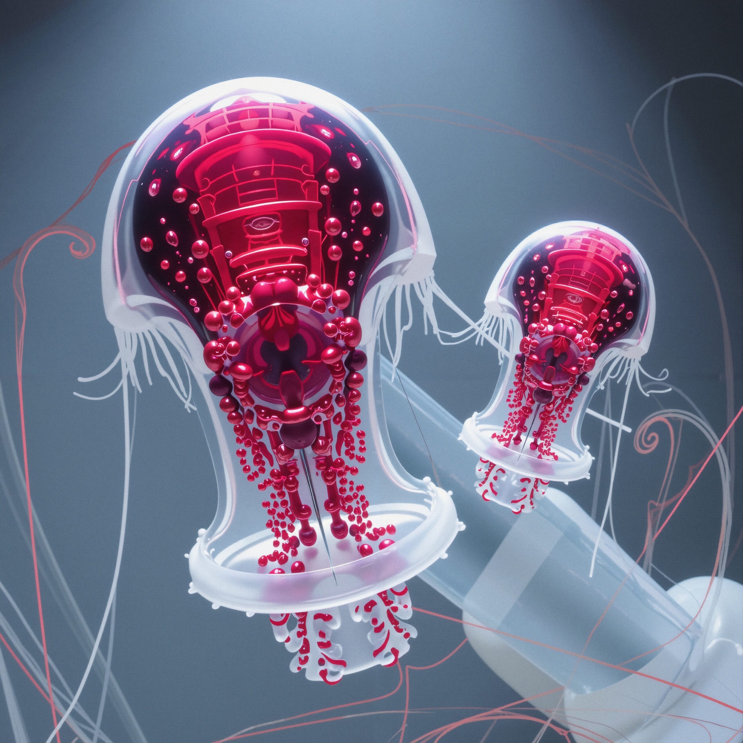 Robotic Jellyfish in Futuristic Scene