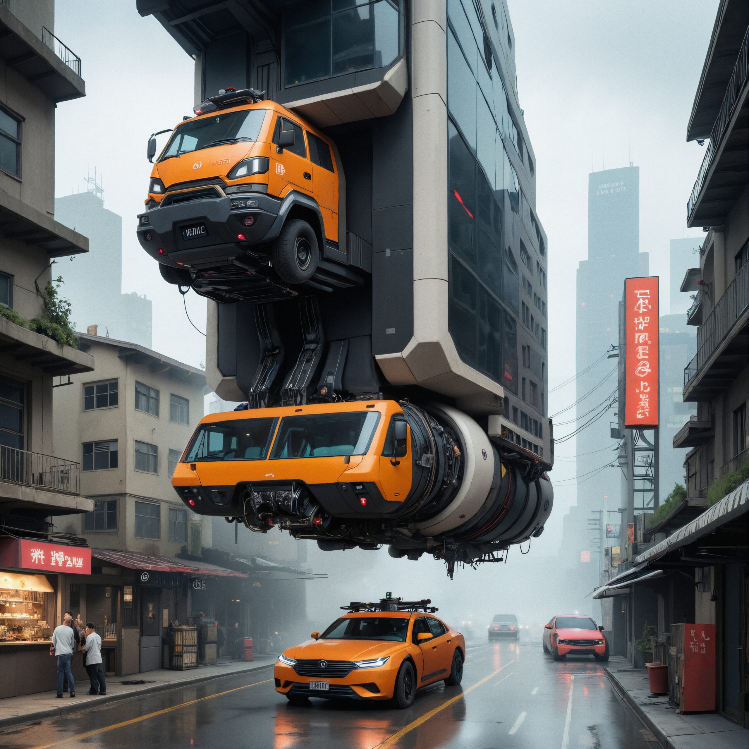 Futuristic Cityscape with Vehicles