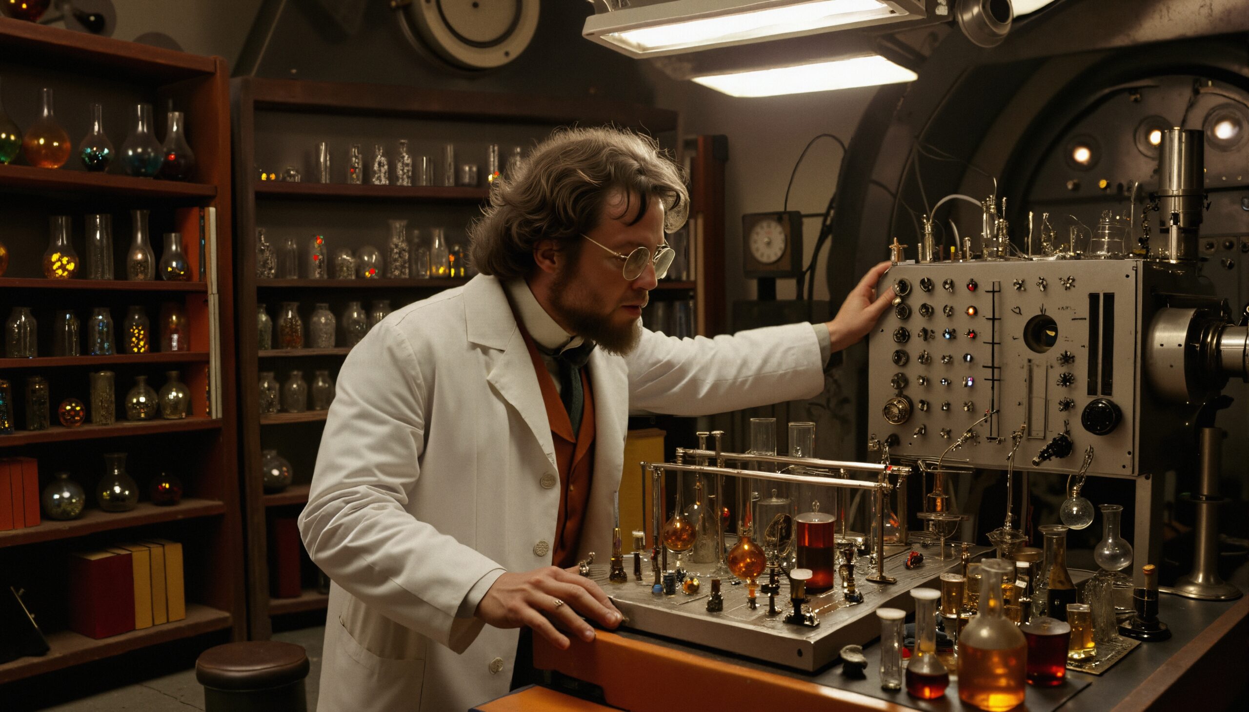 Vintage Laboratory with Focused Scientist