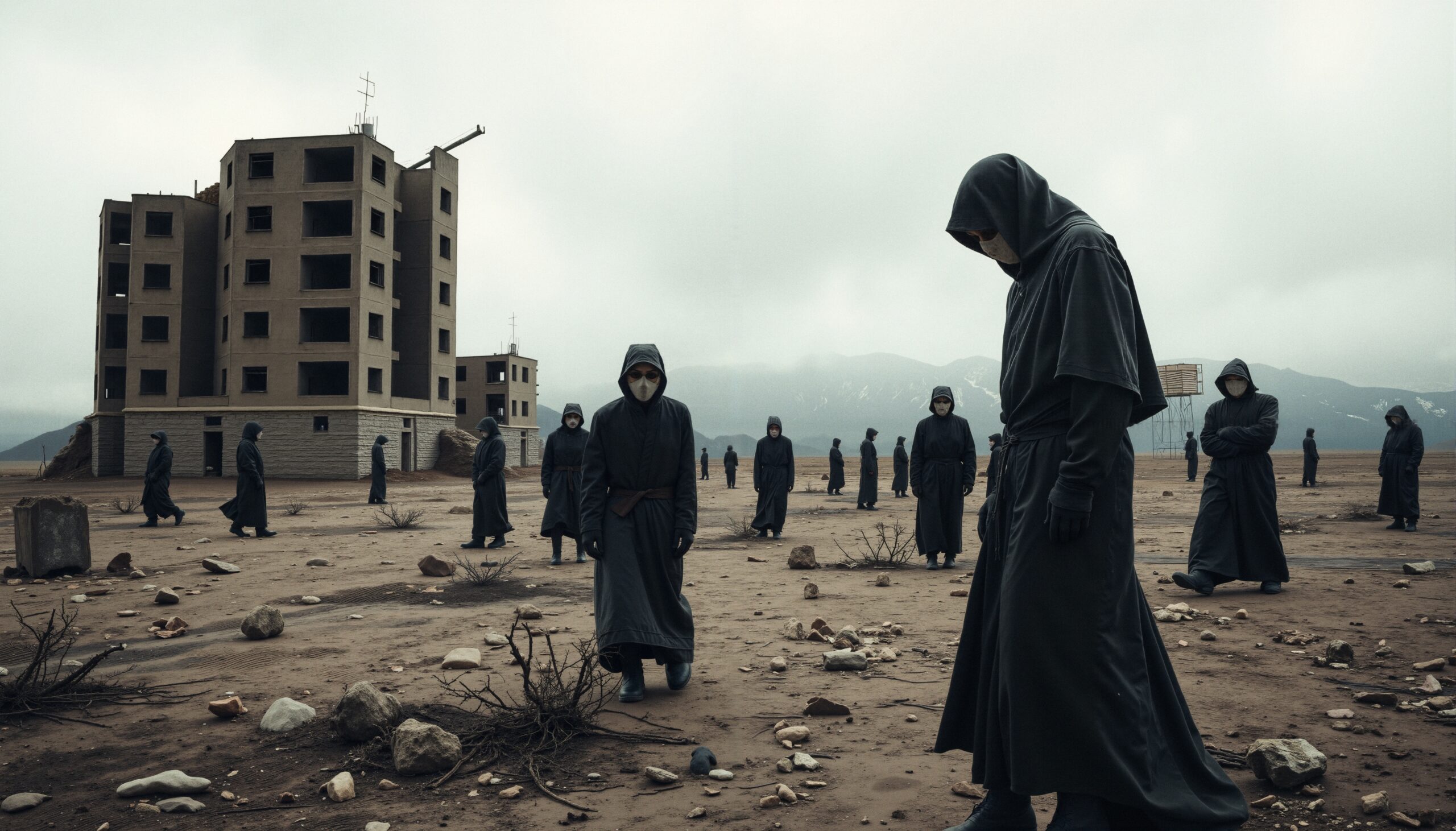Dark Figures in Deserted Landscape