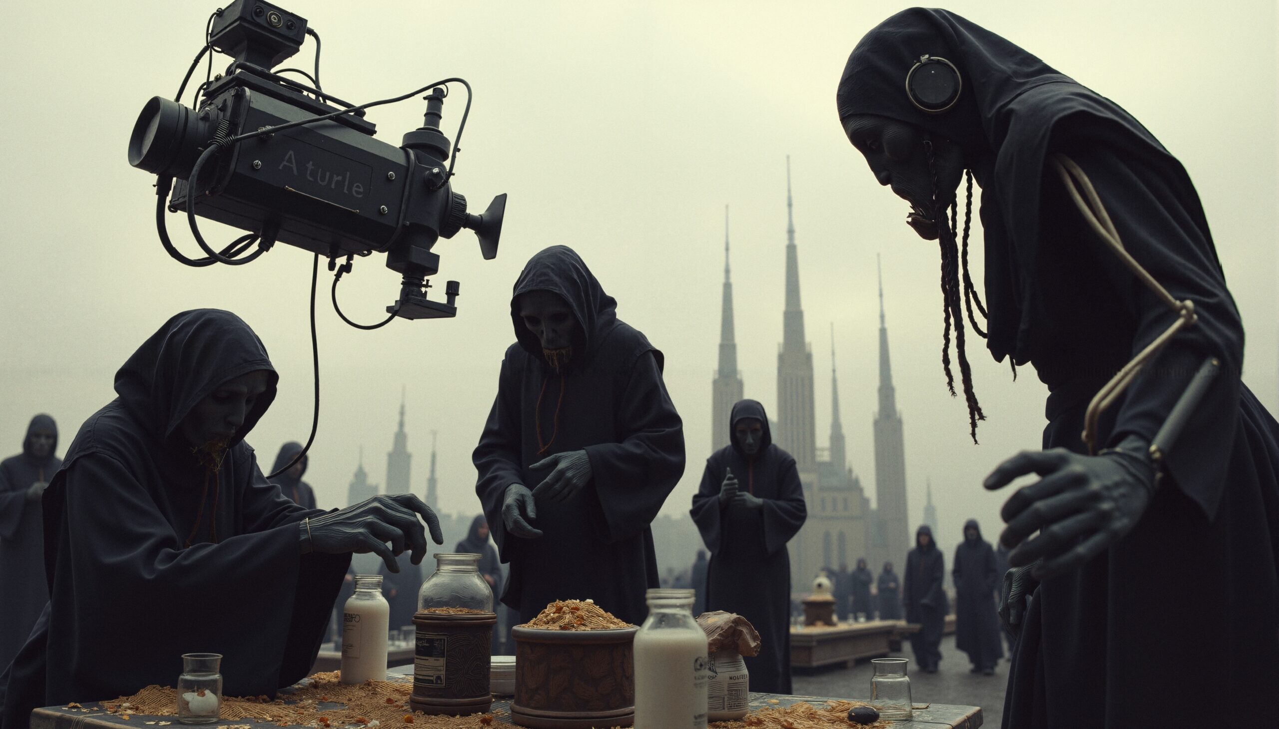 Dystopian Ritual With Hooded Figures