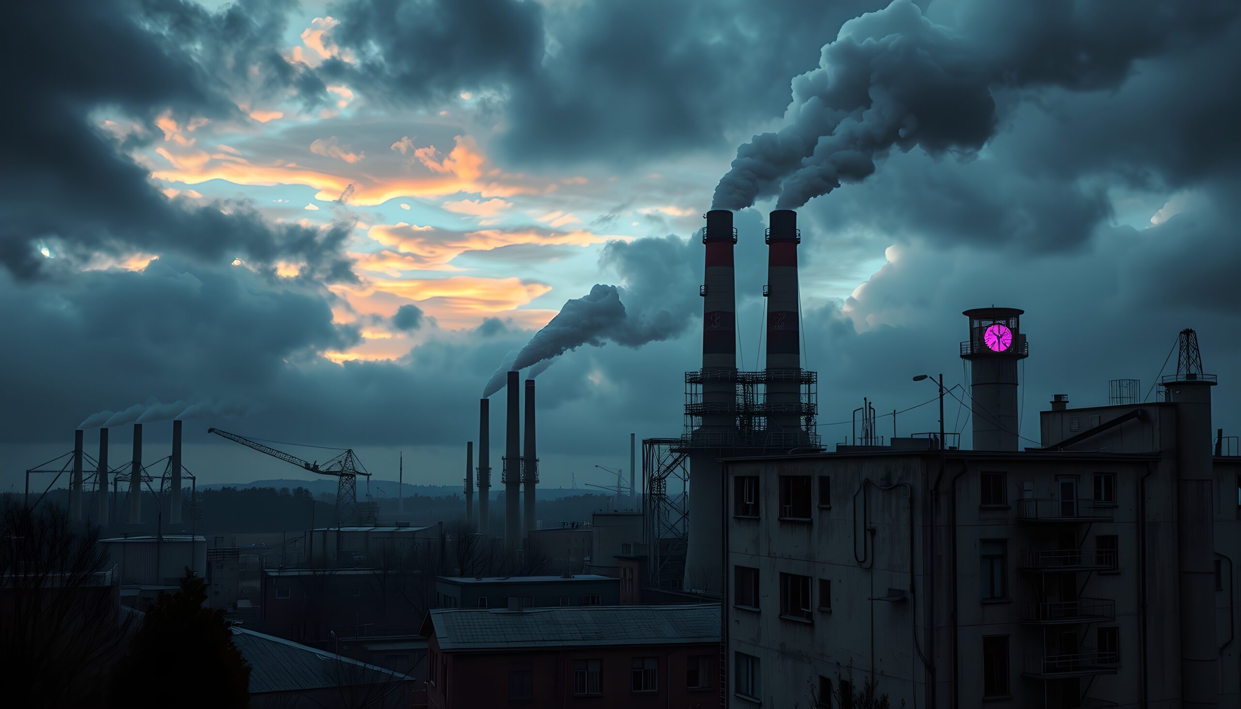 Industrial Landscape Under Evening Skies