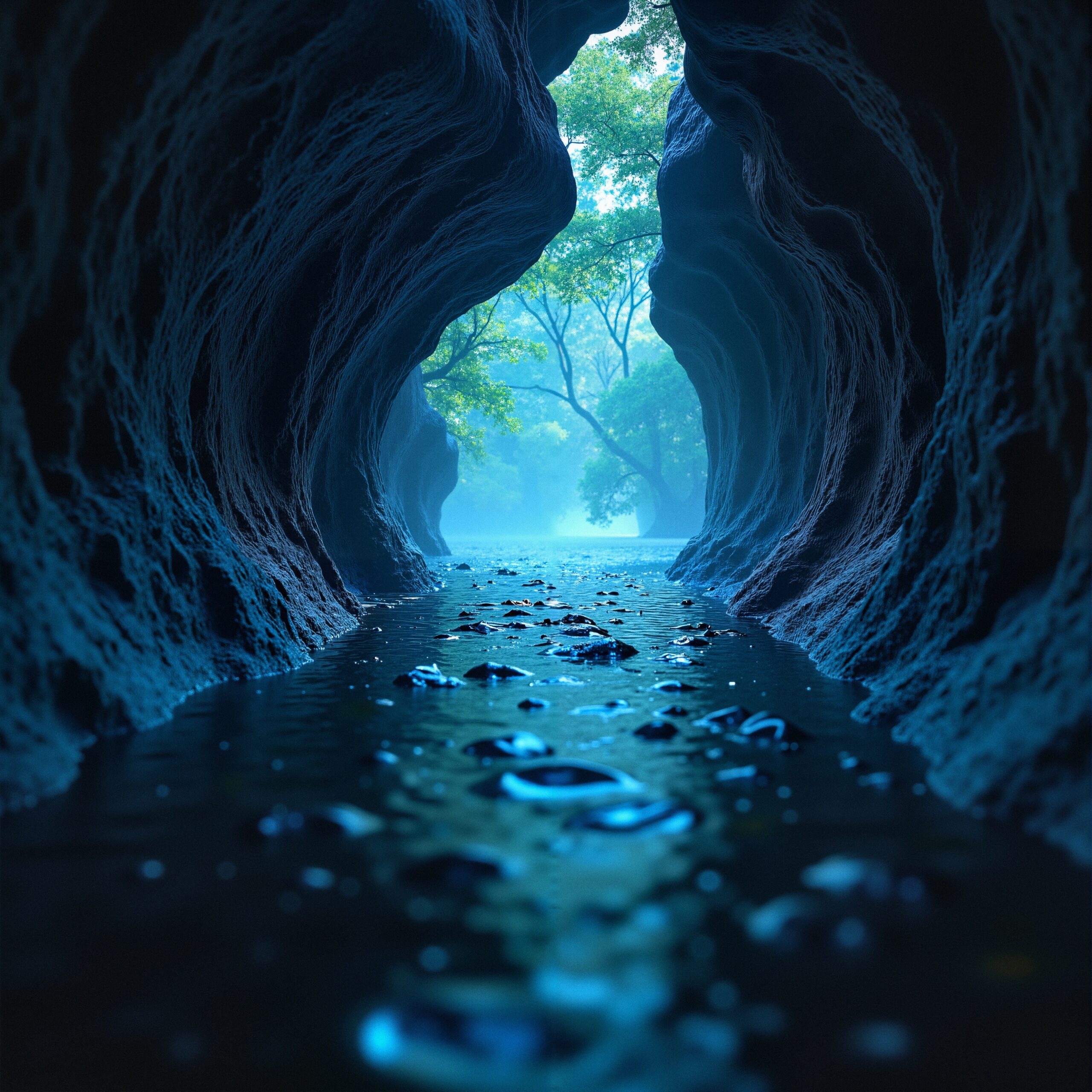 Mystical Cave Opening to Forest