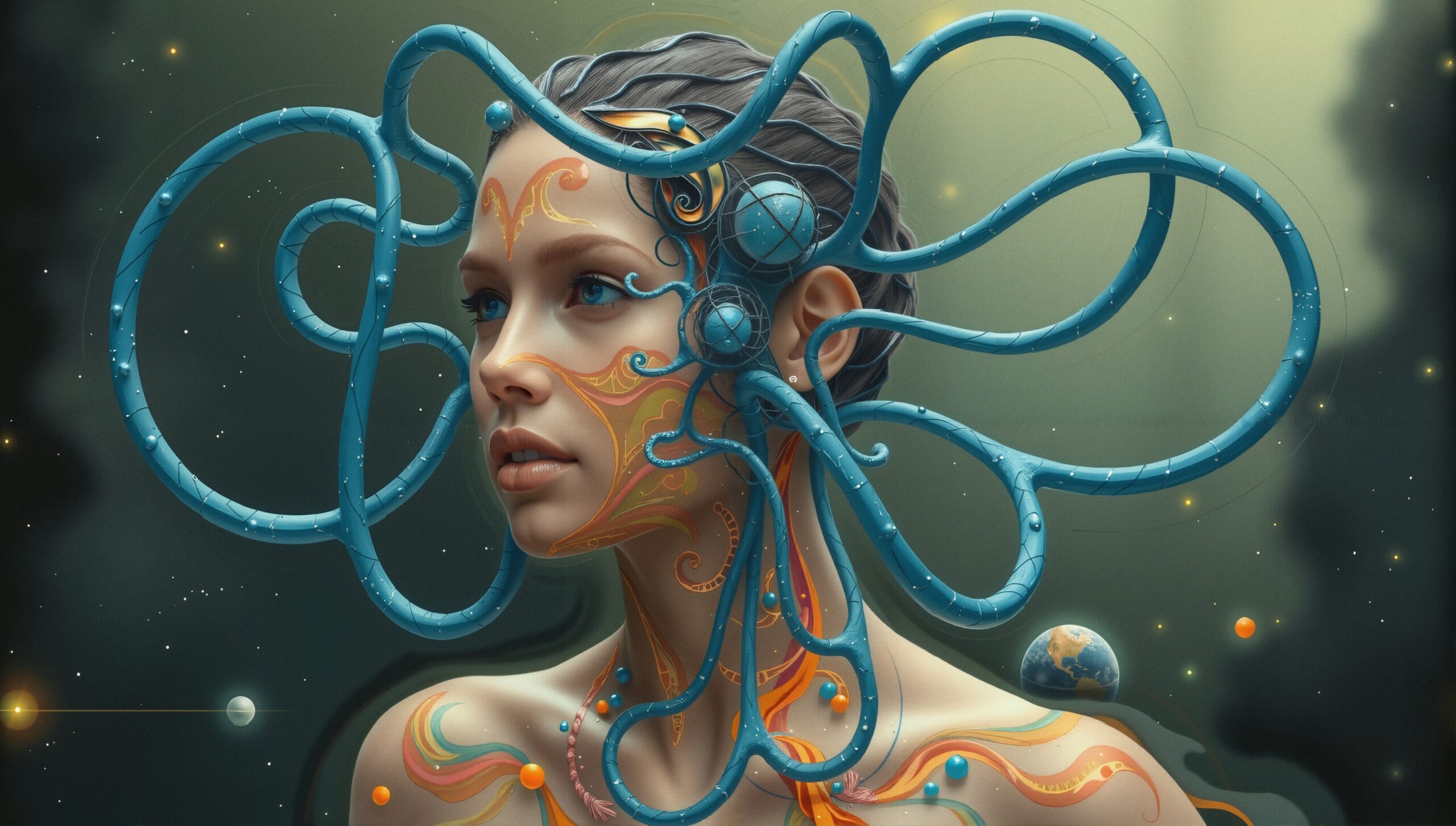 Futuristic Cosmic Cyborg Portrait