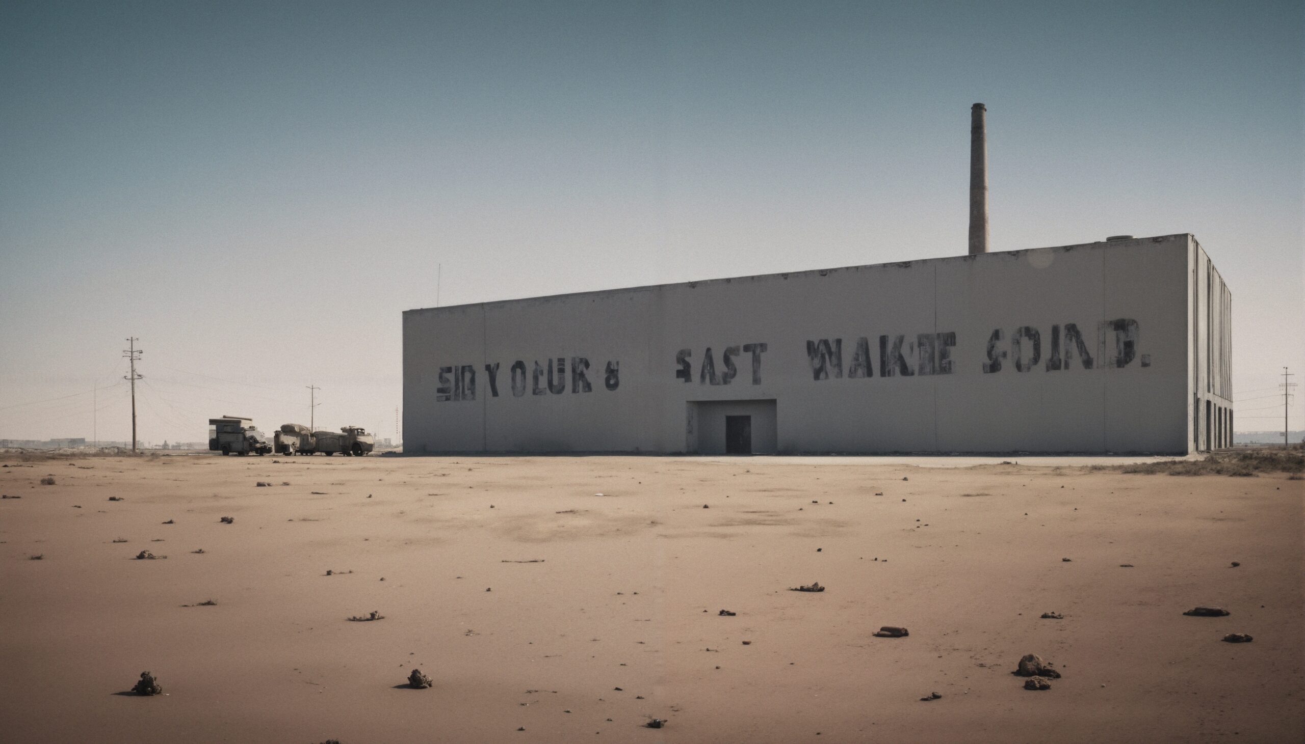 Abandoned Warehouse in Desert Landscape