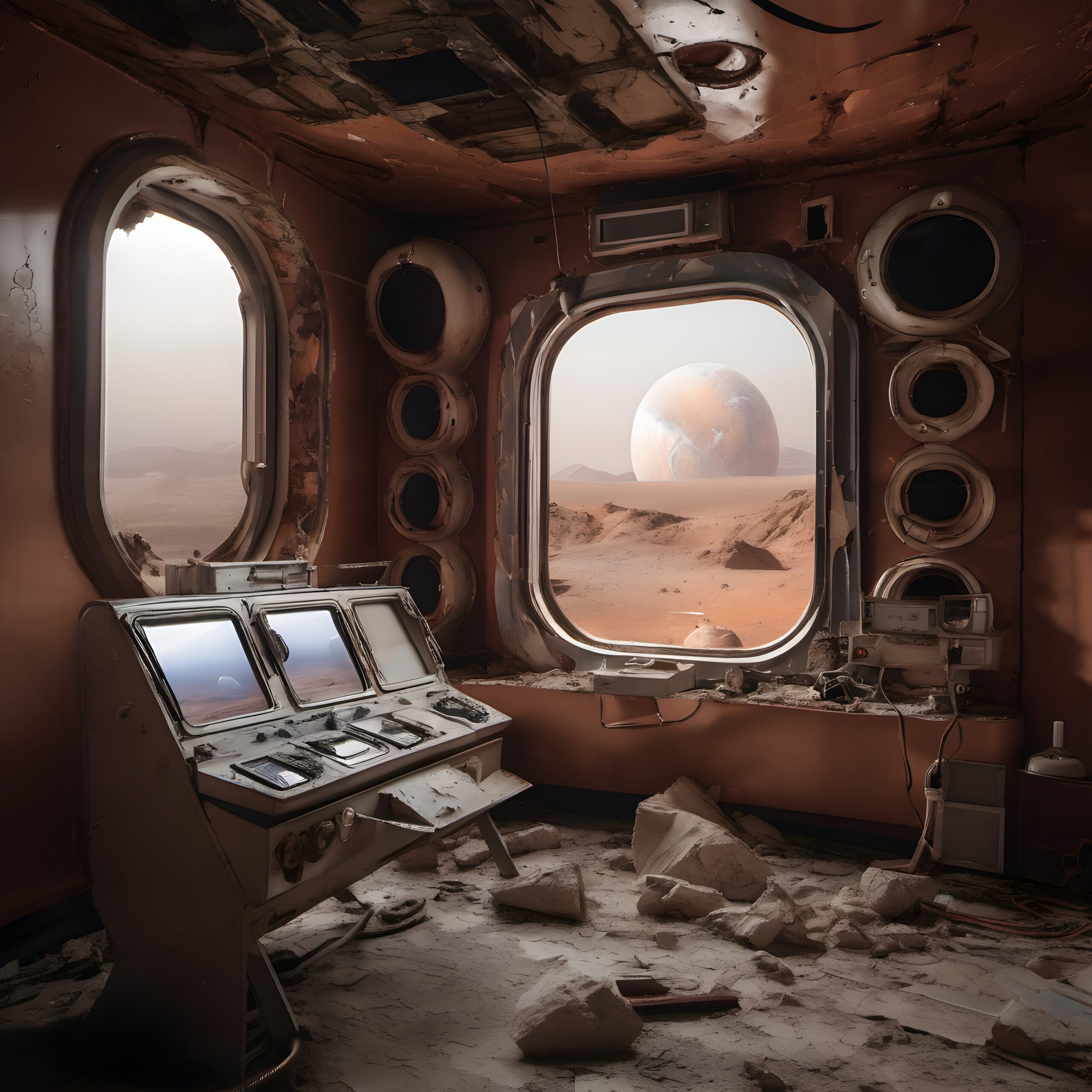 Abandoned Mars station with view