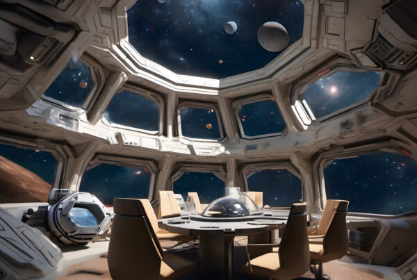 Futuristic Space Station Observation Deck with Panoramic View