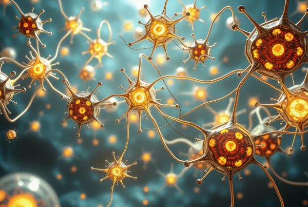 Futuristic depiction of interconnected neuron structures.