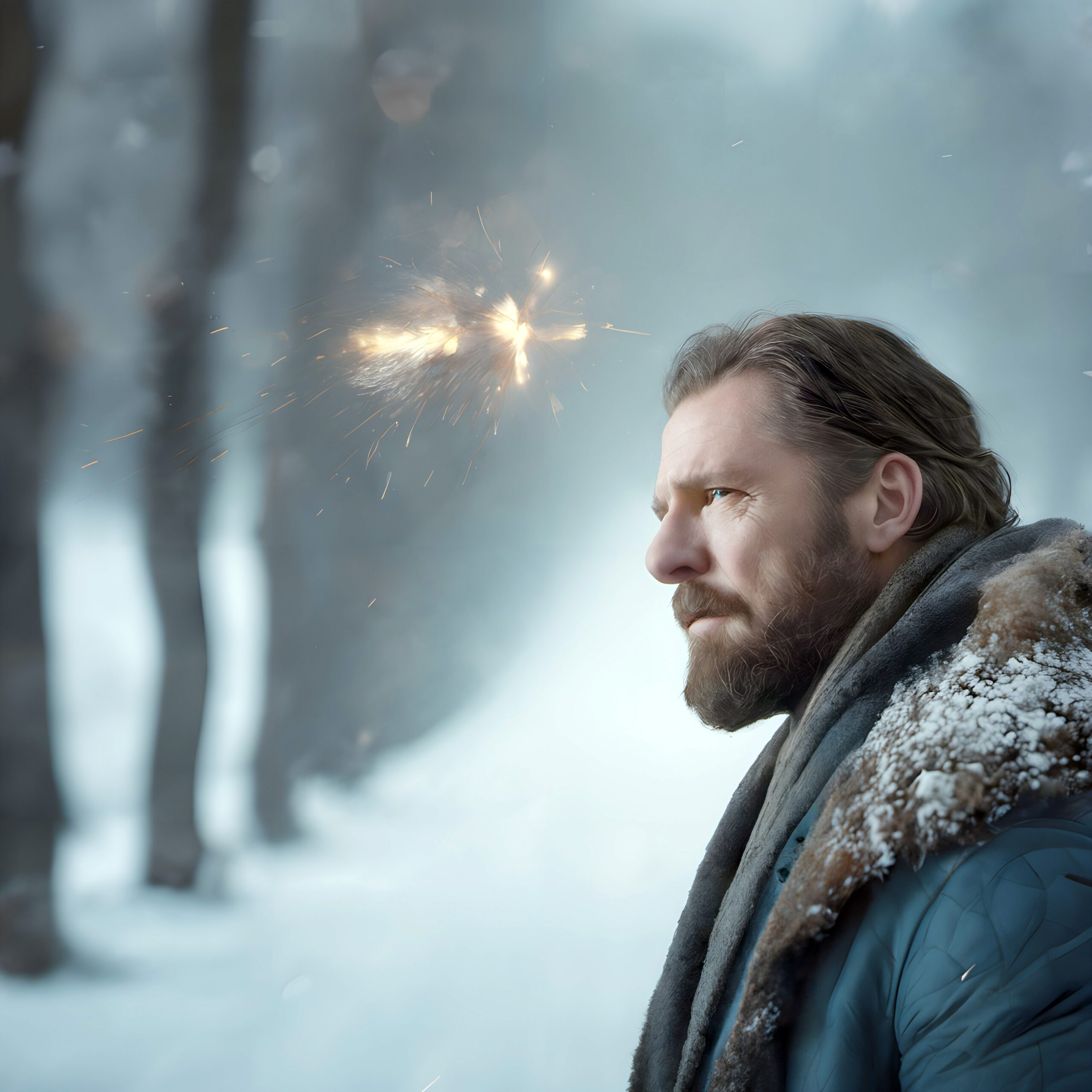 Wintry Contemplation Amid Sparks